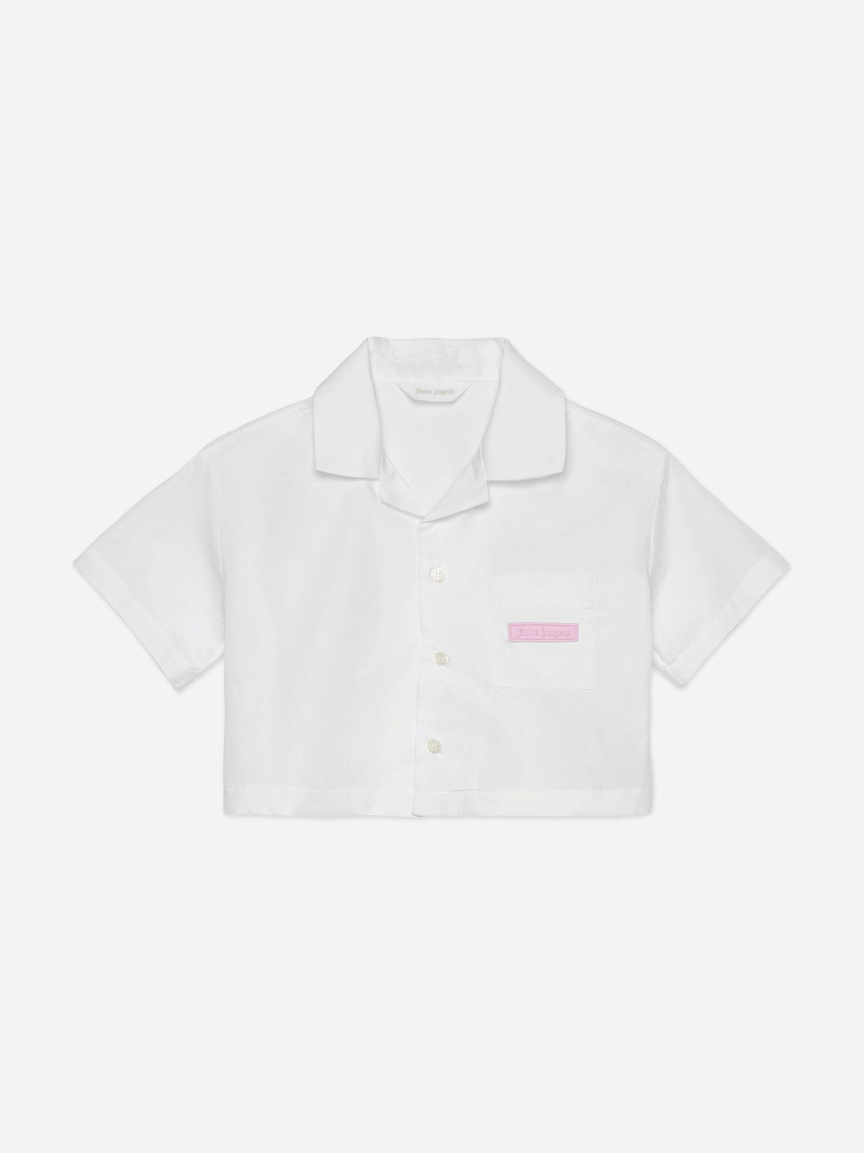 Palm Angels Girls Ivory Curved Logo Cropped Shirt In - 14 Yrs