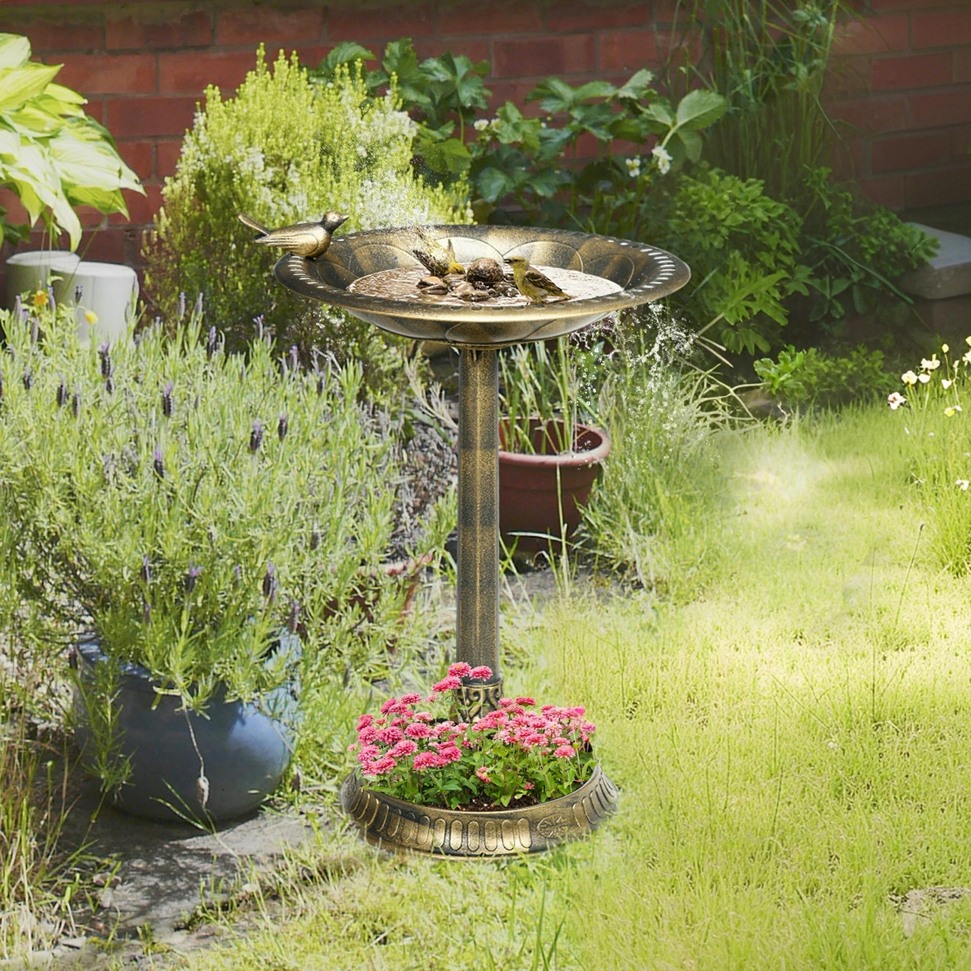 Rackhams Bronze 72Cm Tall Bird Bath With Bird Decoration For Garden, Tone