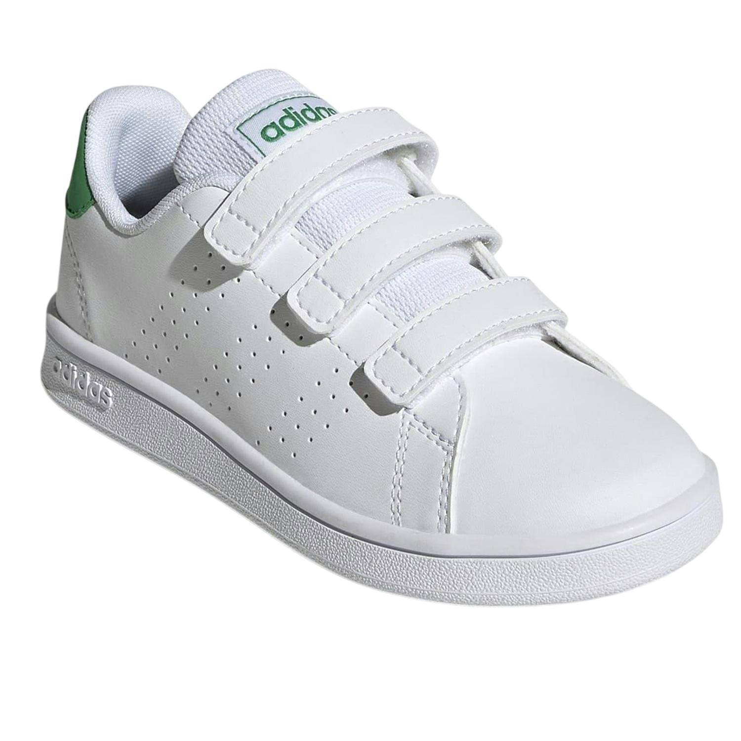 Adidas Boys White/Green Advantage Base 2.0 Trainers - 13.5 Uk Child - 100% Mixed