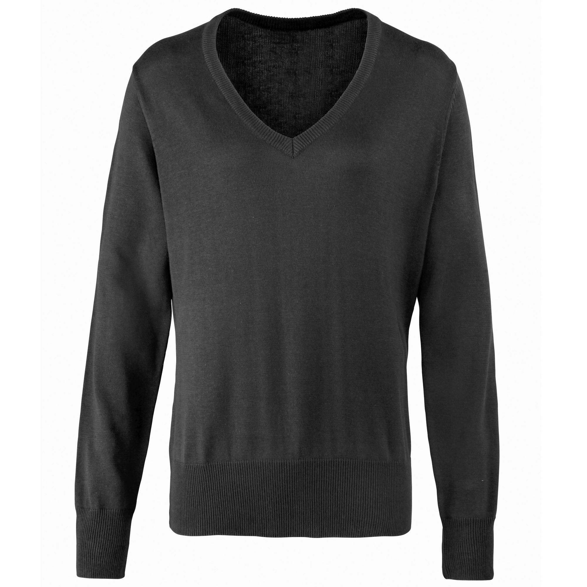 Premier Women's V-Neck Knitted Sweater / Top - Charcoal - 14 - Charcoal - 55% Cotton/45% Acrylic