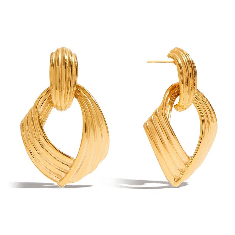 Elk & Bloom Gold Large Thick 14K Ribbed Drop Hoop Studs - Yes Please