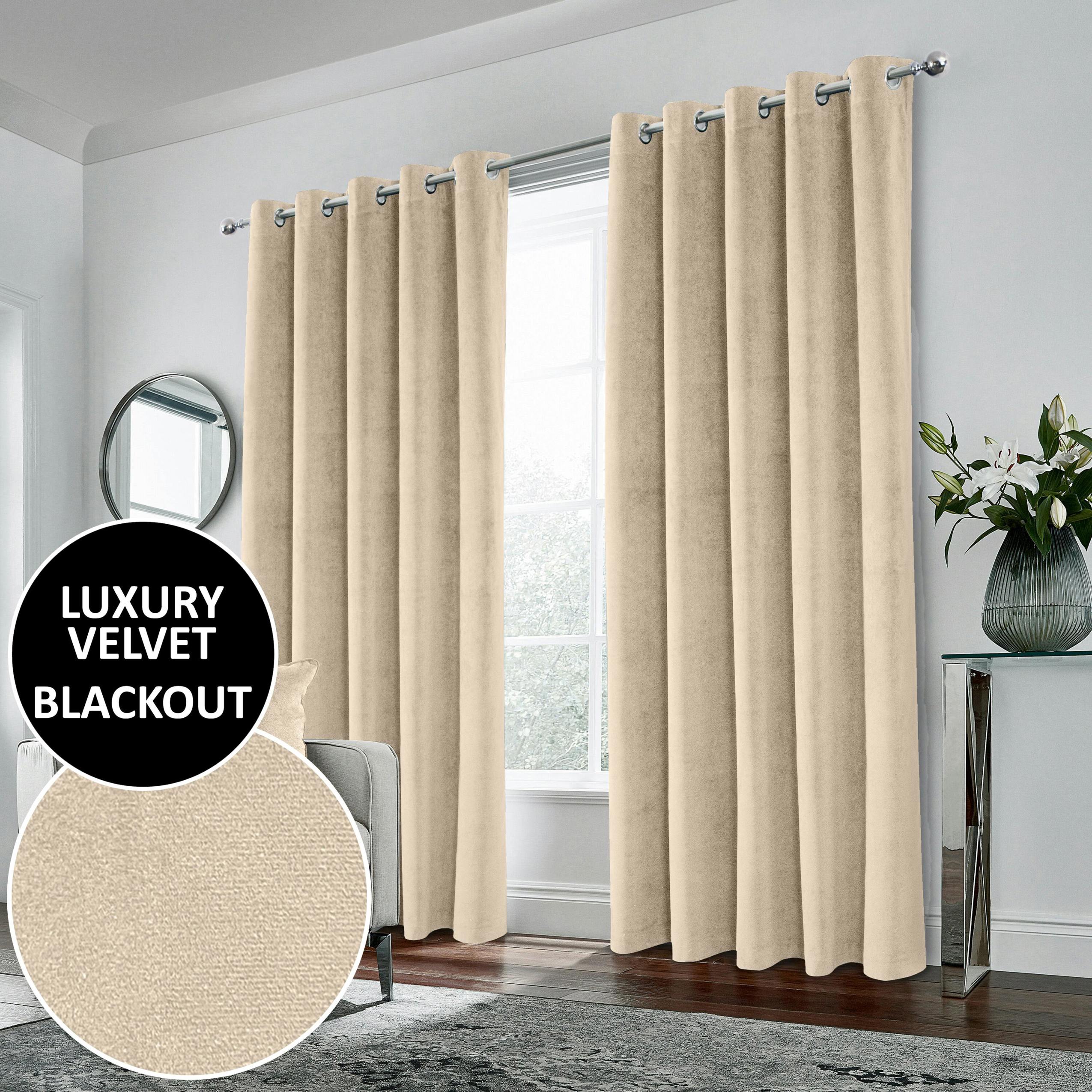 Enhanced Living Cream 100% Blackout Luxury Supersoft Velvet Thermal Eyelet Curtains For Living Room & Bedrooms - 46" (117Cm) Width X 72" (183Cm) Drop