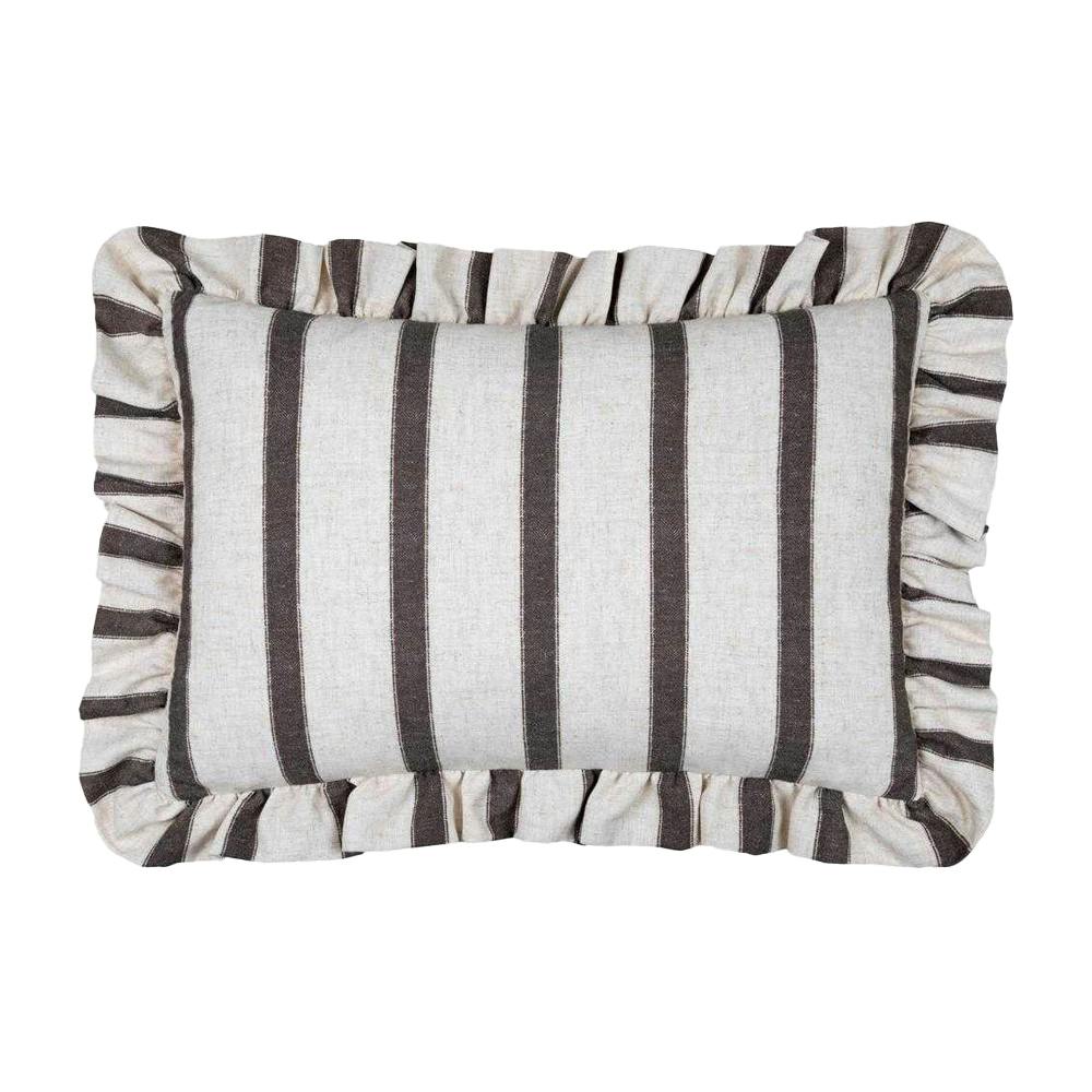 Wylder Connie Ruffles Striped Cushion Cover - Chocolate - 35Cm X 50Cm - Chocolate - 85% Polyester/15% Linen