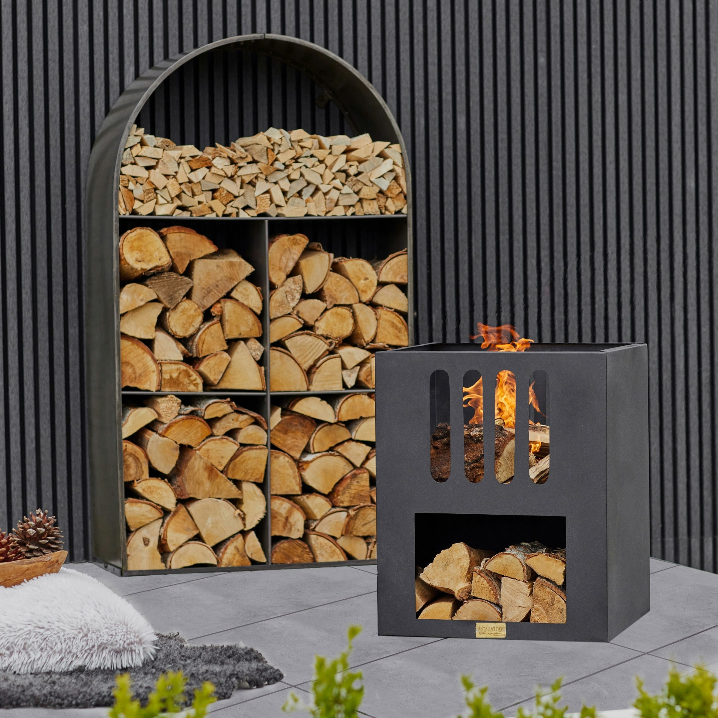 Ivyline Black Outdoor Libra Contemporary Firebowl In Matt