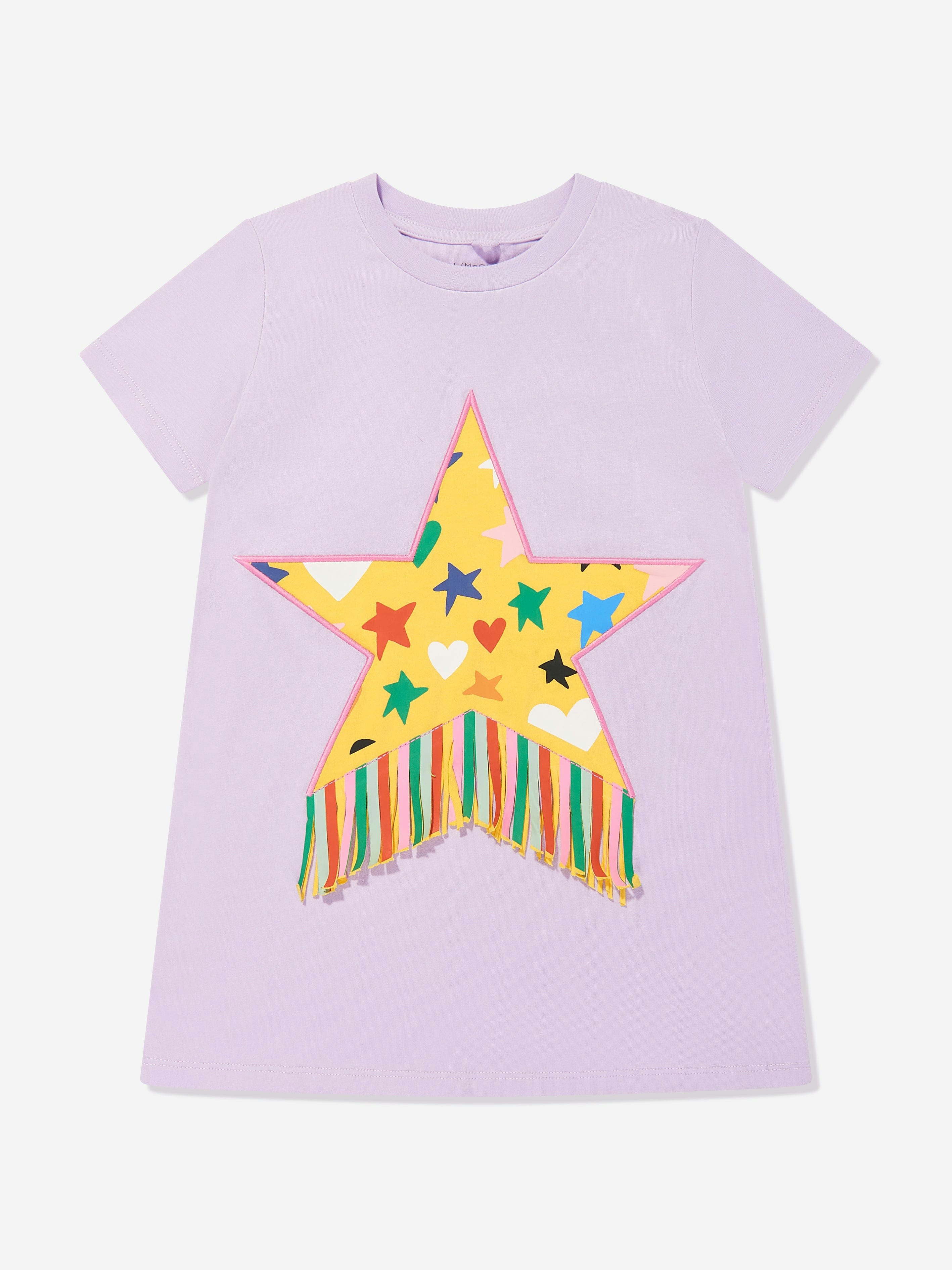 Stella Mccartney Kids Girls Purple Stella Mccartney Fringed Star Jersey Dress In - 14 Yrs