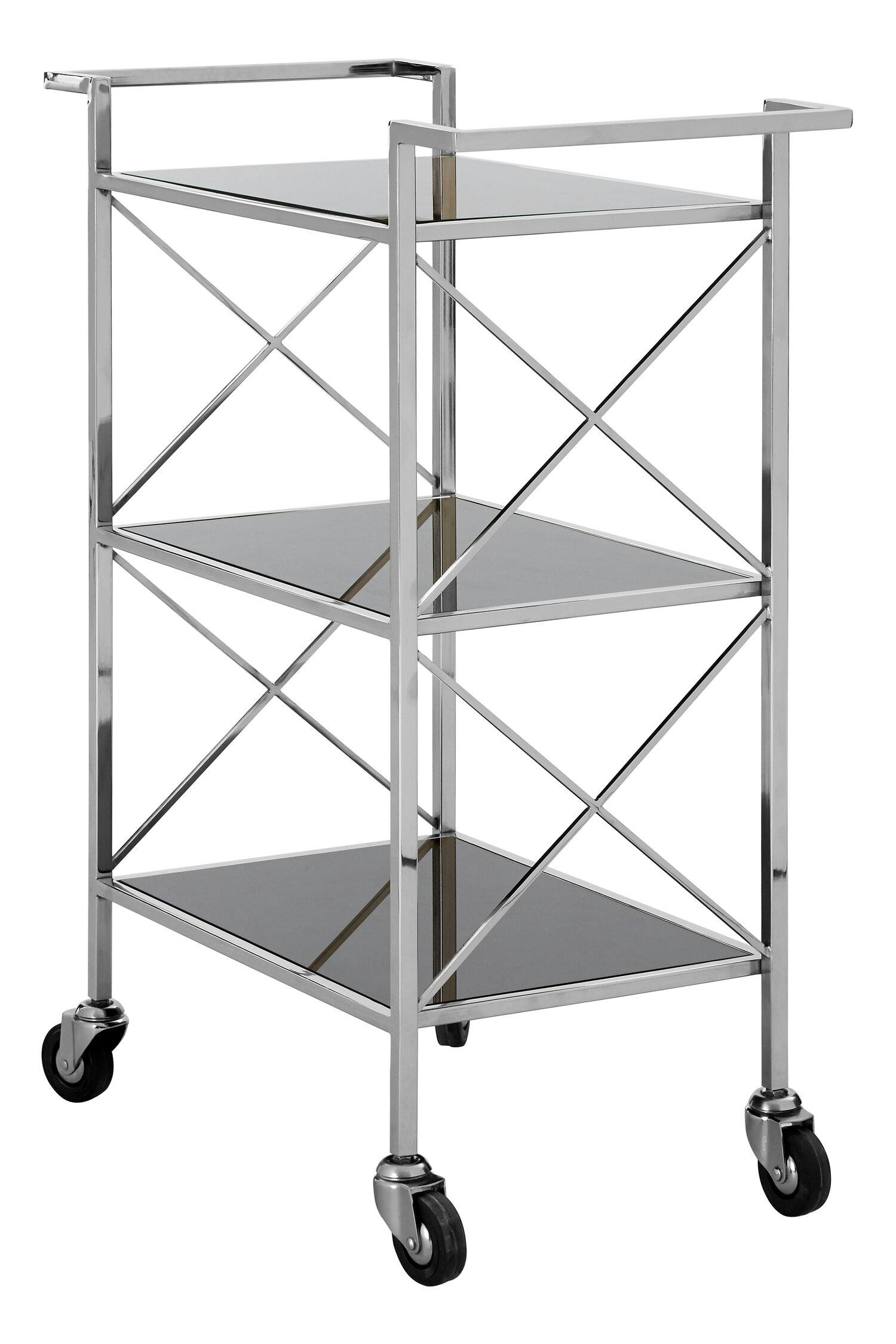 Rackhams Black Hoffmann Mirrored Glass 3 Tier Trolley