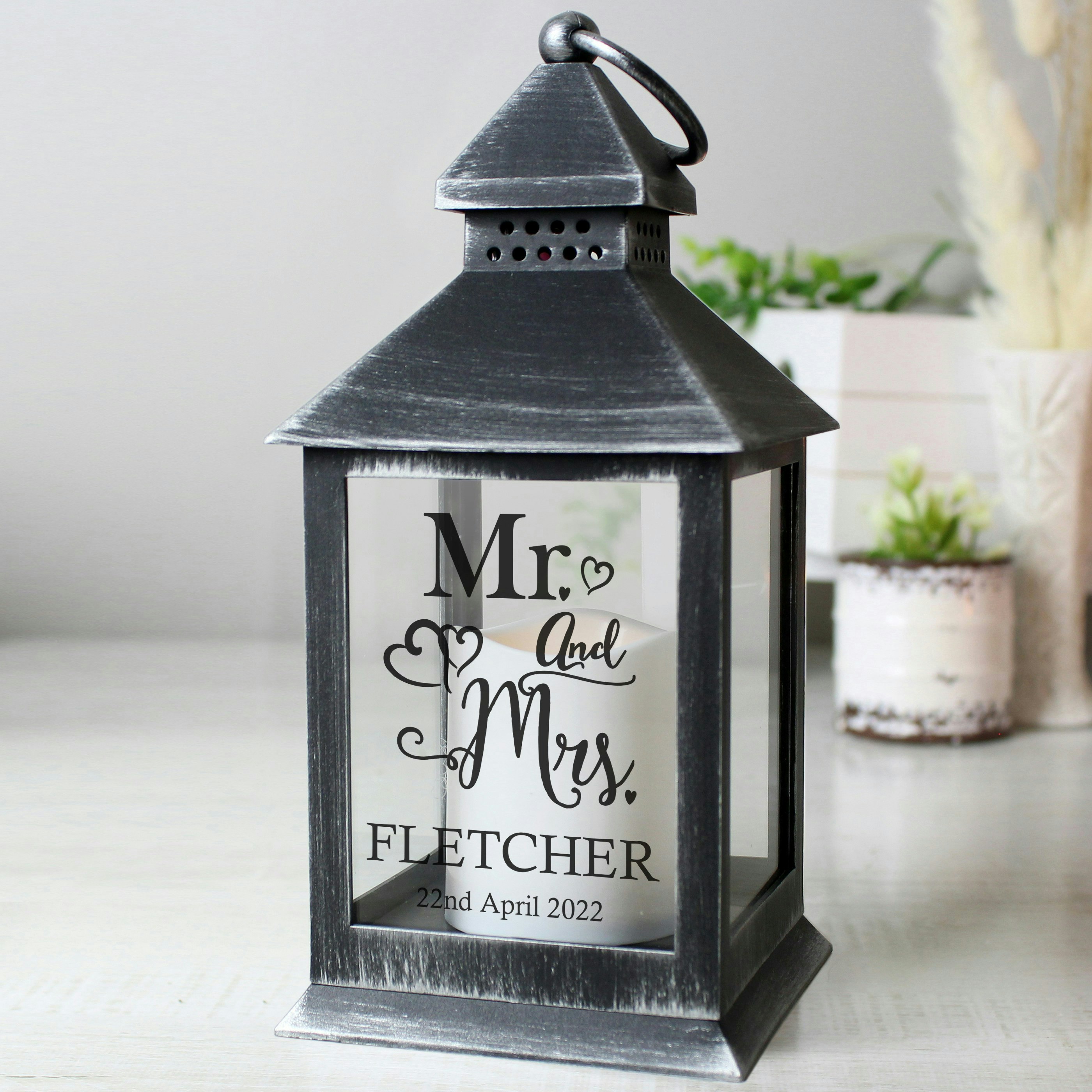 Personalised Memento Company Black Personalised Mr And Mrs Rustic Lantern