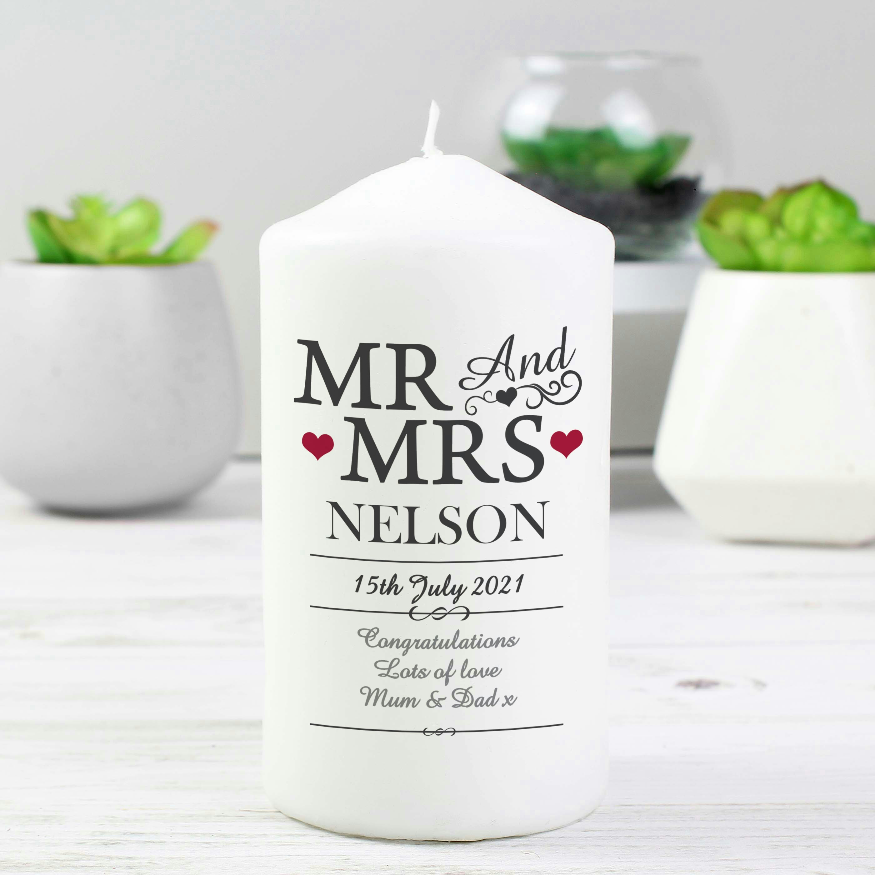 Personalised Memento Company Personalised Mr & Mrs Pillar Candle
