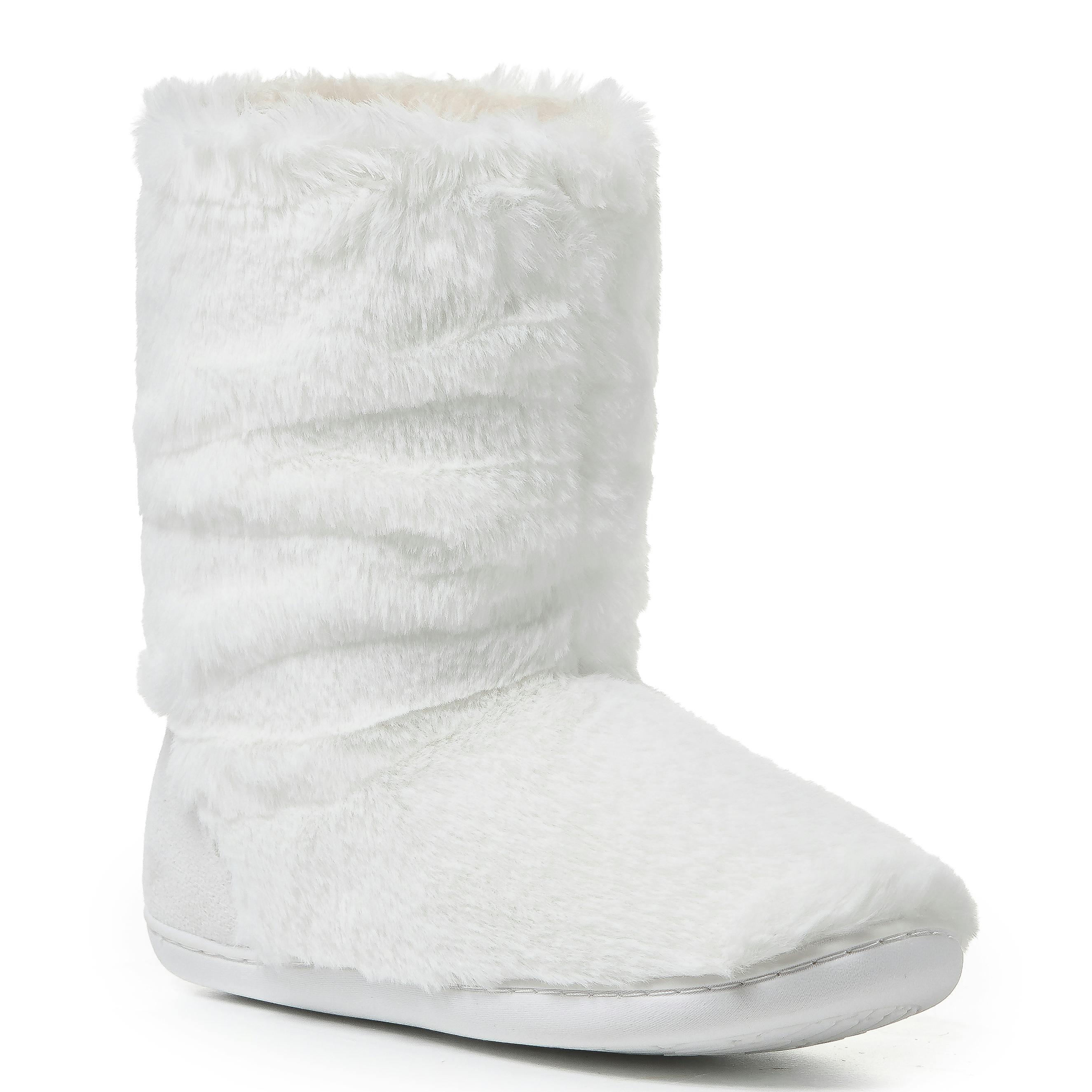 Viva Women's White Polar Faux Fur Fluffy Indoor Sherpa Lined Slipper Boots - 4