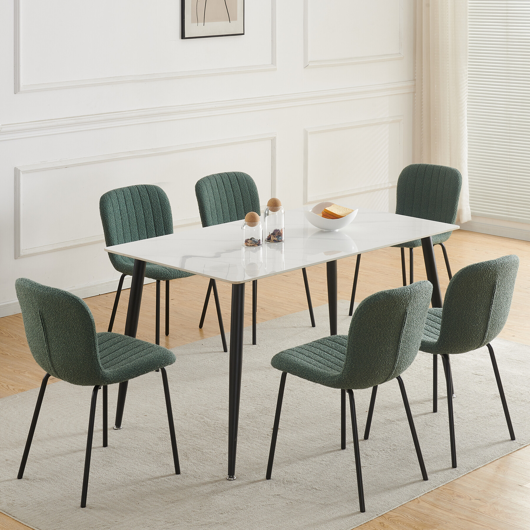 MCC Direct Bella Set of 6 Linen Fabric Dining Chairs - Green - Image 3