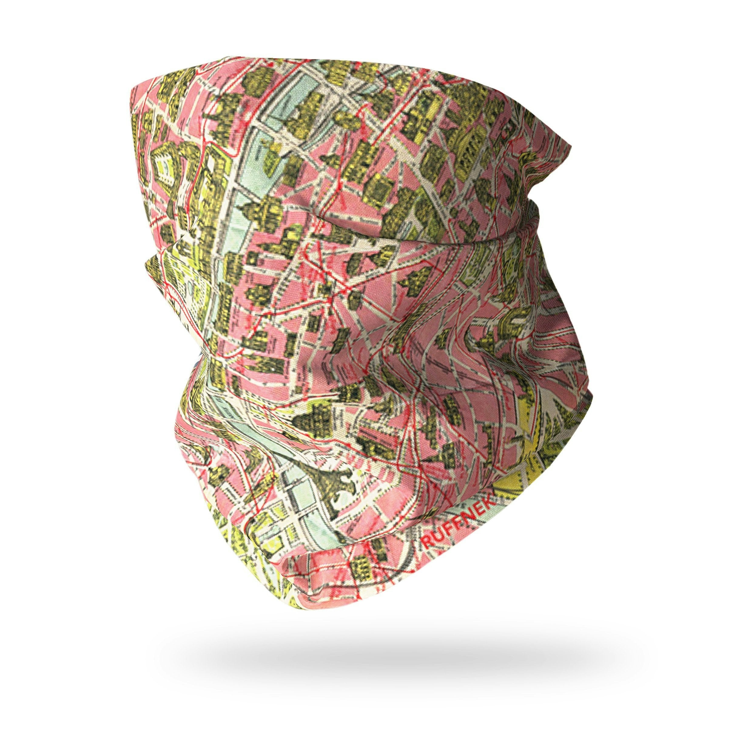 Ruffnek Men's Pink Paris Vintage Map Snood Tube Scarf