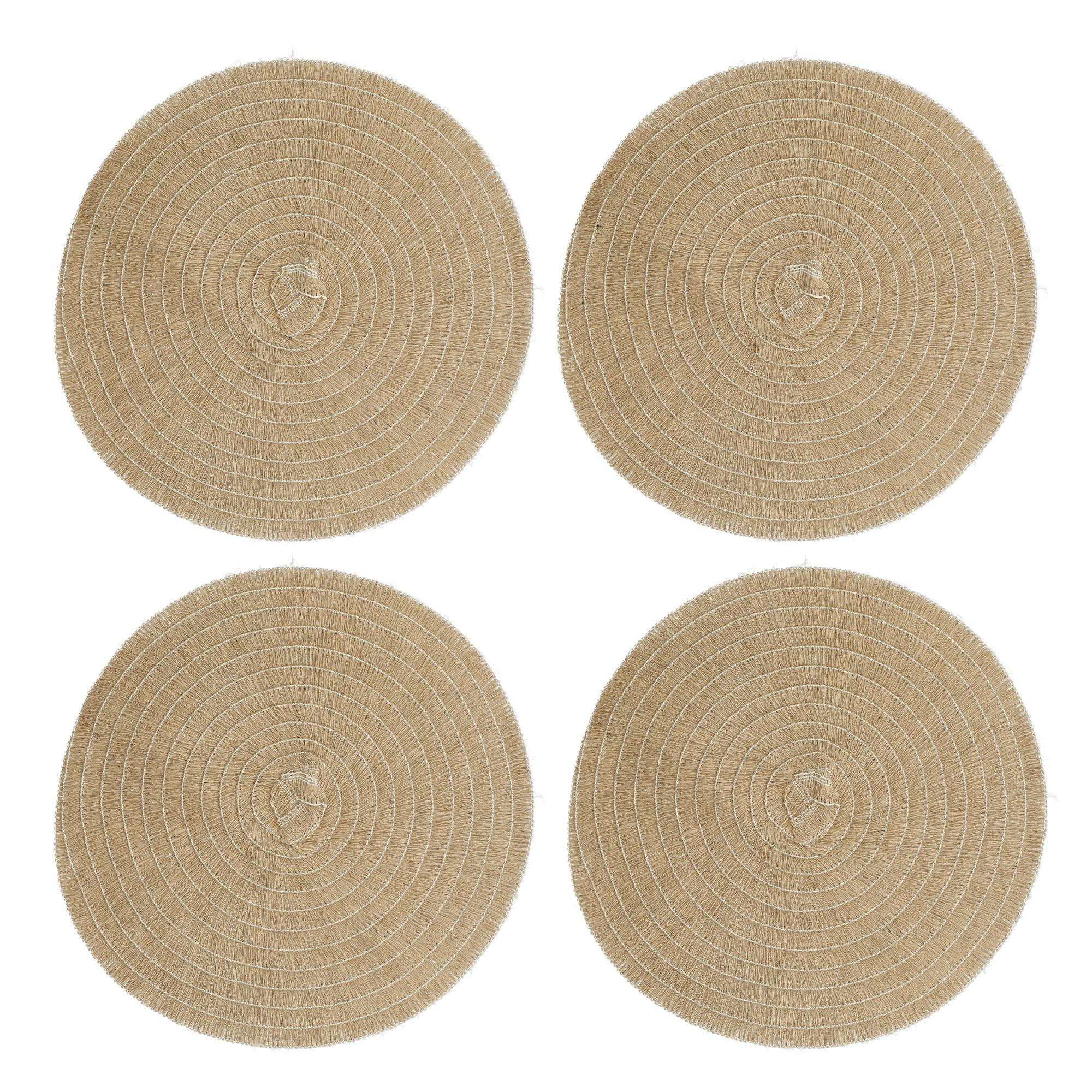 Rackhams Set Of 4 Jute Placemats, Natural Hessian Round Table Mats, 38Cm - Wood - Hessian - Placemats And Coasters