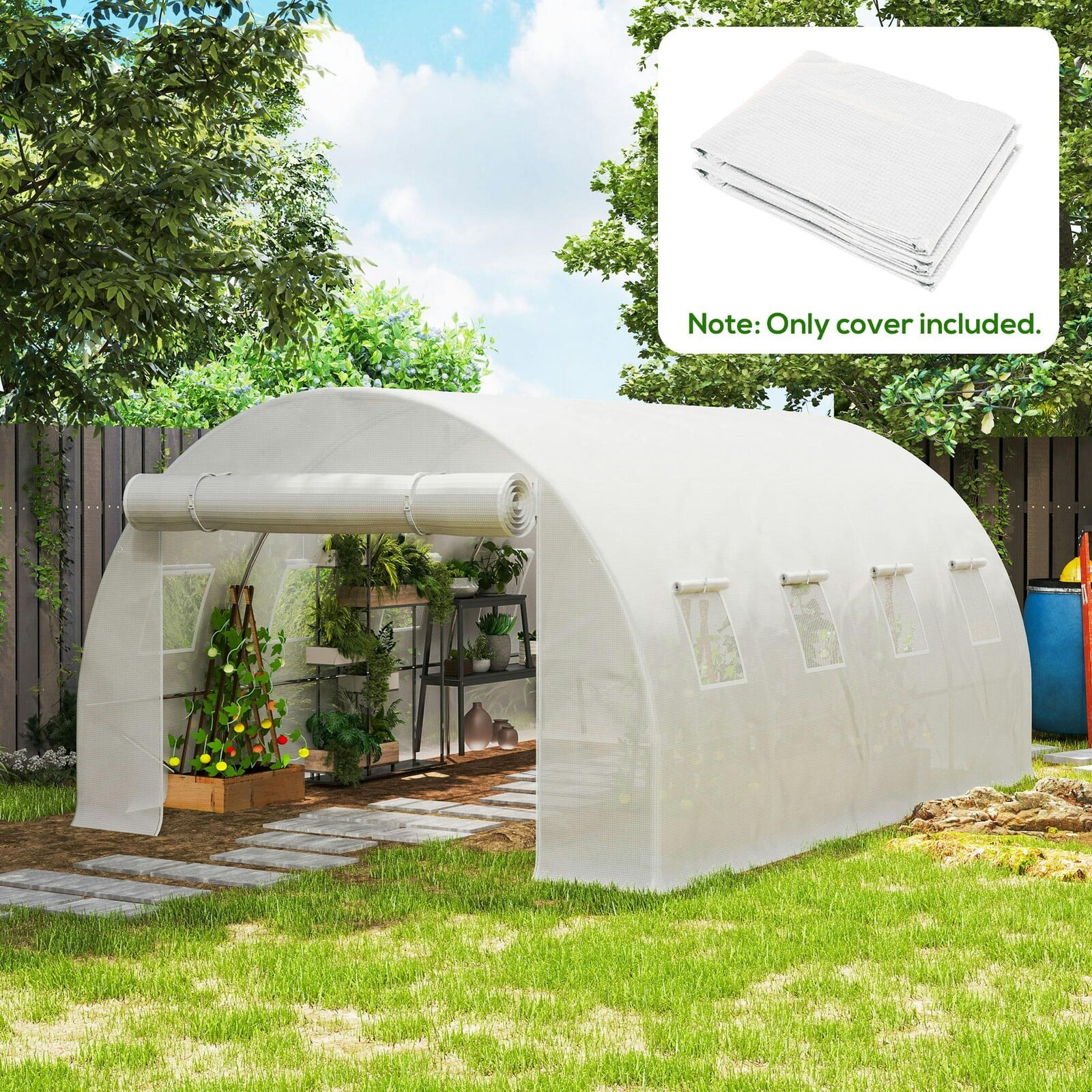 Rackhams White 6 X 3 X 2M Greenhouse Replacement Cover Only For Tunnel Greenhouse - 4 X 3 X 2M