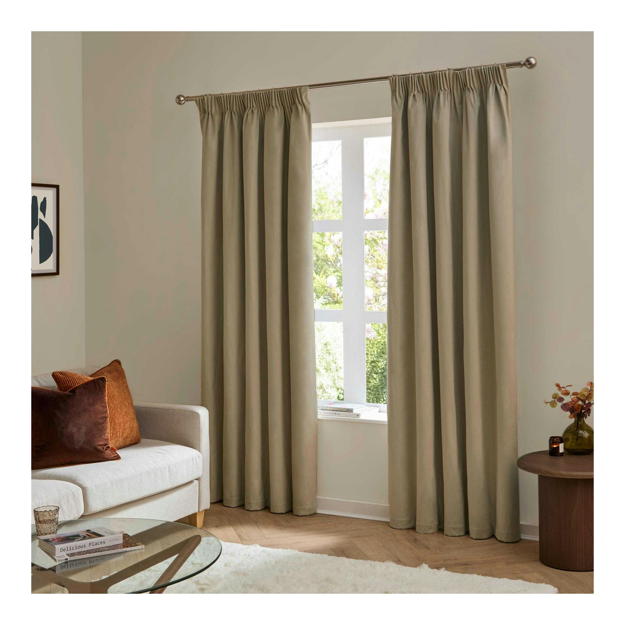 Furn Light Ultimate Velvet Pencil Pleat Curtains - Mocha - 168Cm X 183Cm - Mocha - 100% Polyester