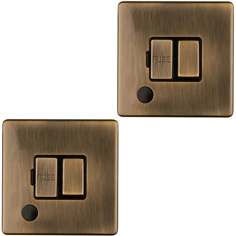 Rackhams Pack 1 Gang 13A Switched Fuse Spur & Flex Outlet Screwless Antique Brass Plate Size 2