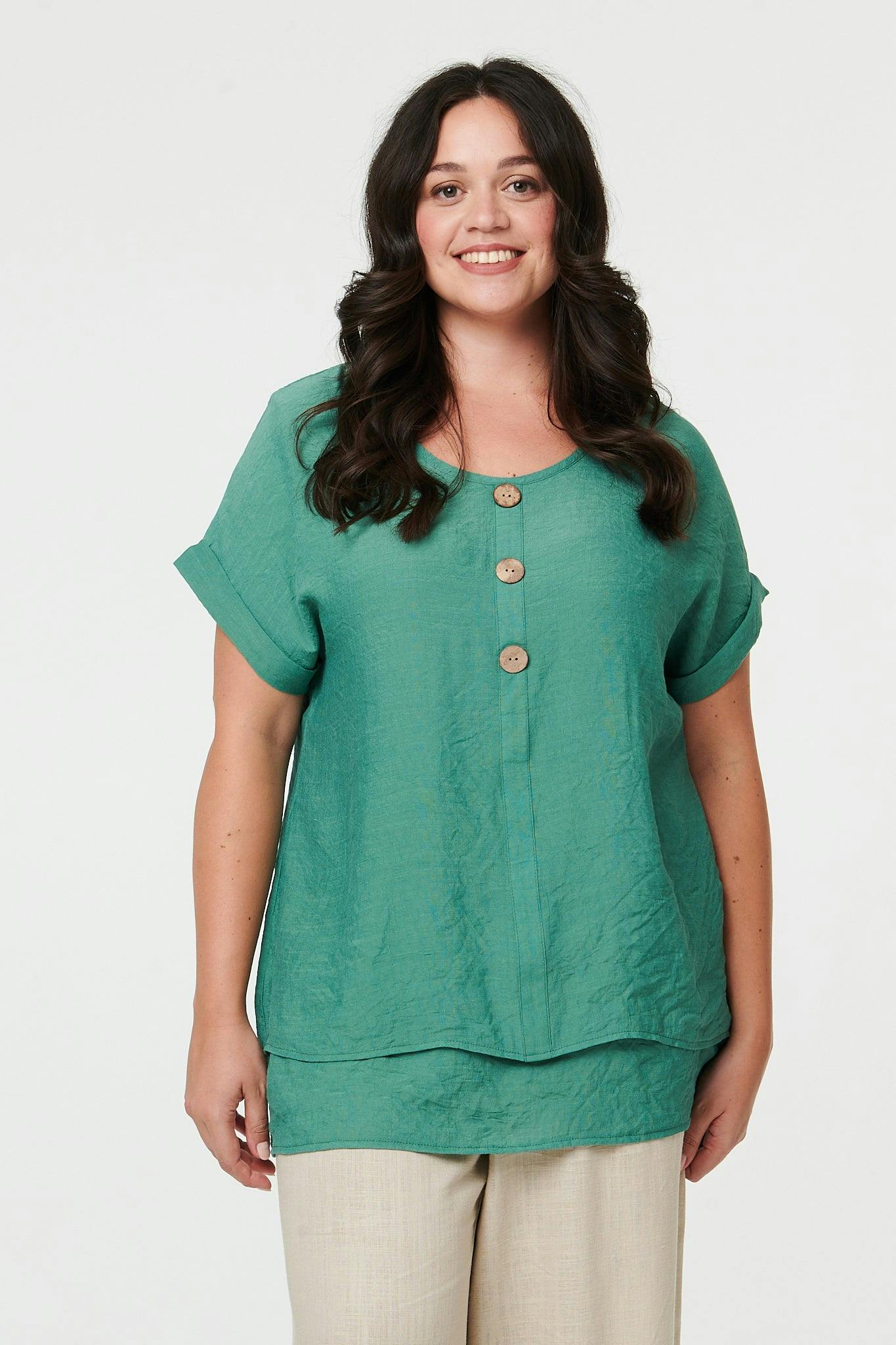 Izabel London Green Curve Layered Short Sleeve Tunic Top - 22