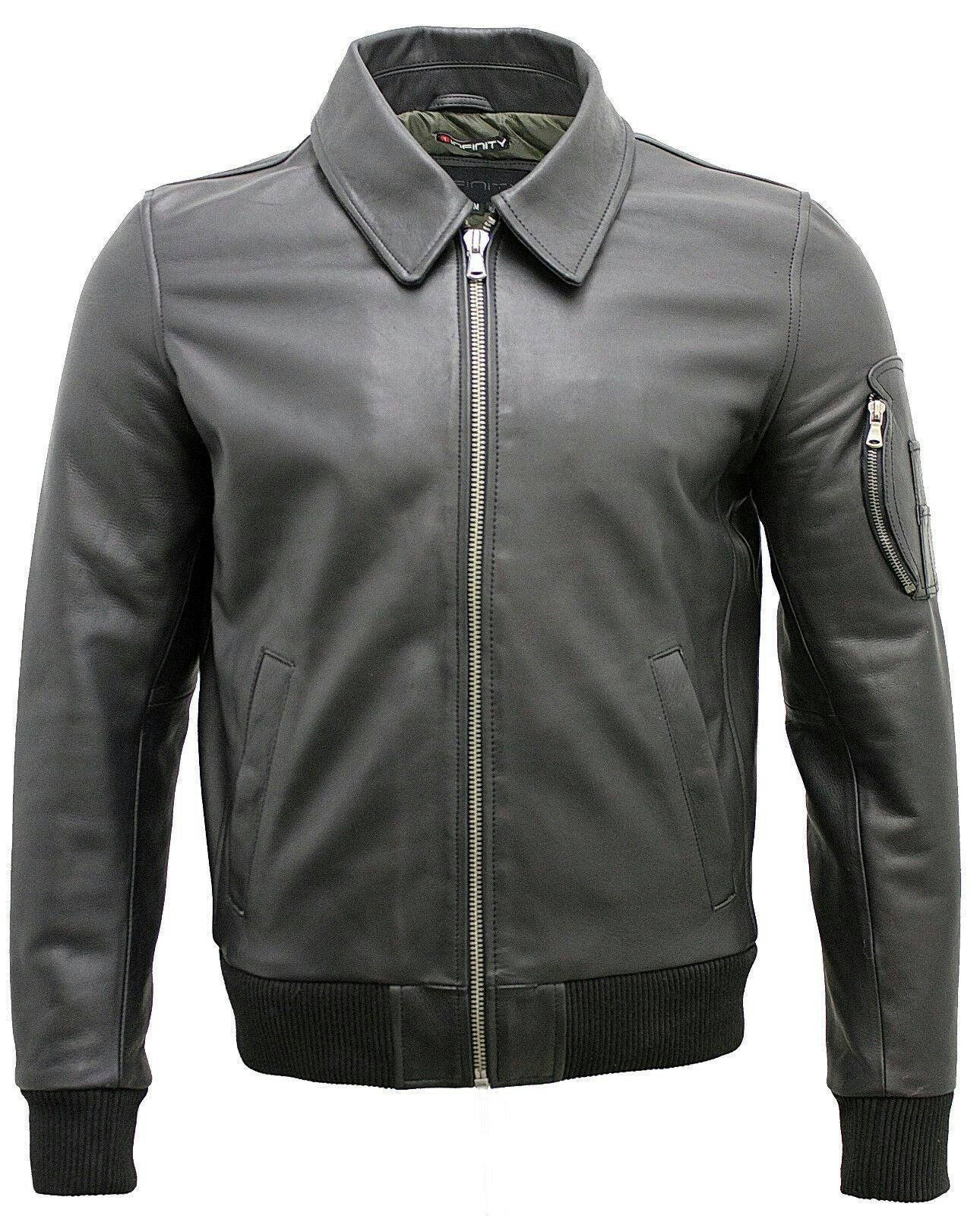 Infinity Leather Men's Black Cowhide Analine Leather A2 Us Airforce Bomber Jacket - Uk 4XL | Eu 58 | Us 48