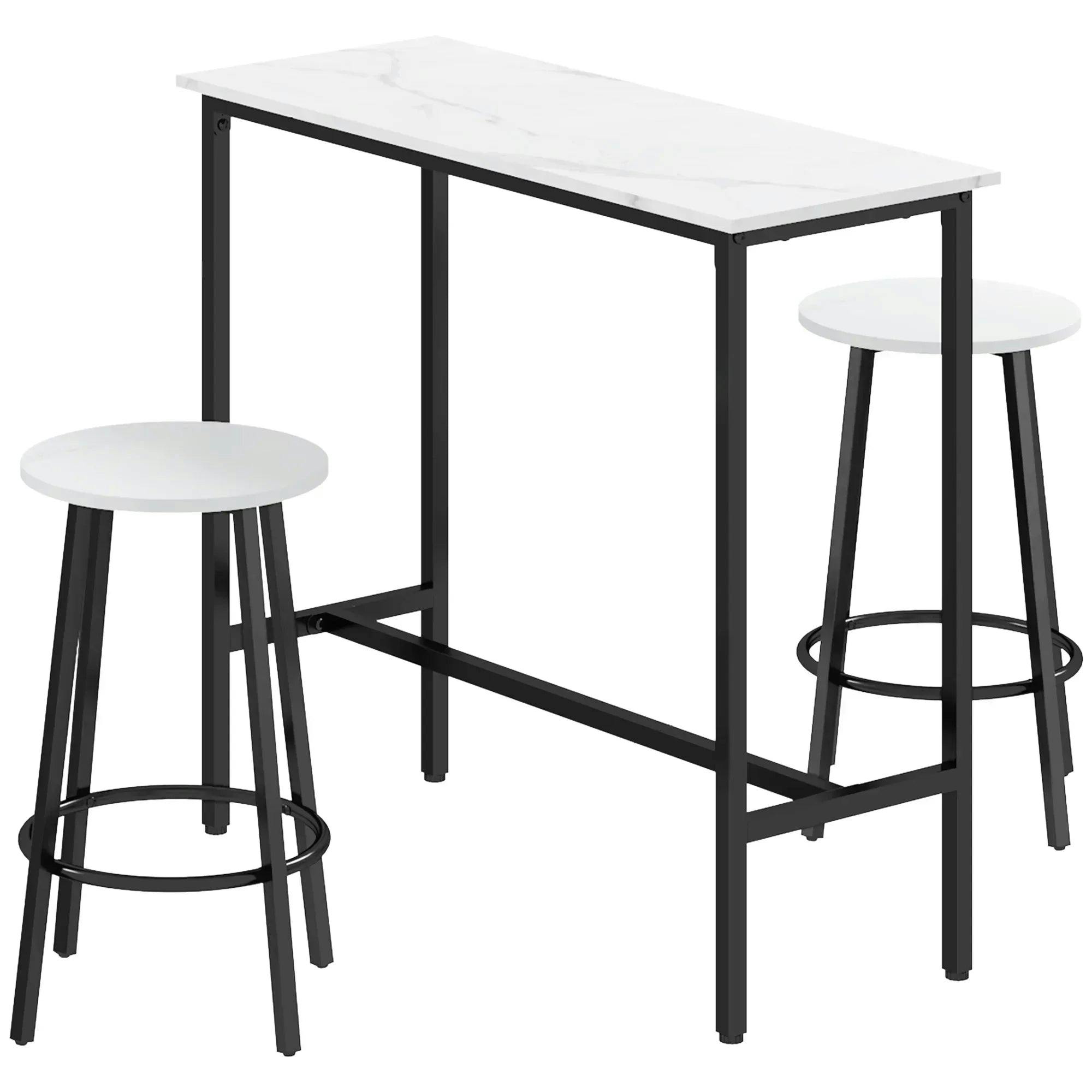 Homcom White 3 Piece Bar Table Set For 2 With Stools Steel Frame Footrest - Image 6
