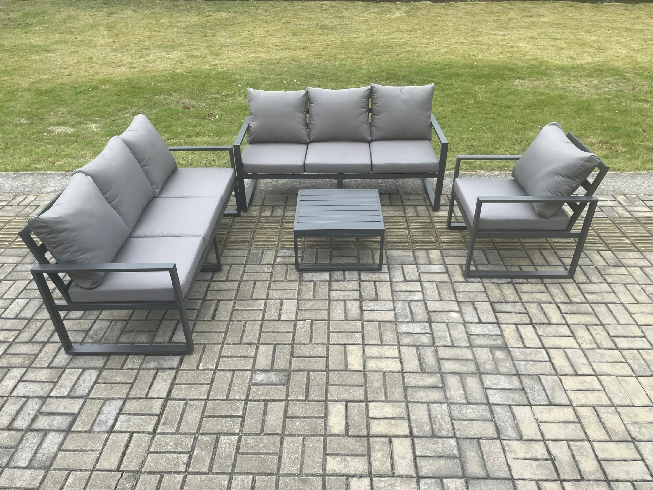 Fimous Dark/Grey Aluminium 7 Seater Outdoor Garden Furniture Lounge Sofa Set With Square Coffee Table Chair