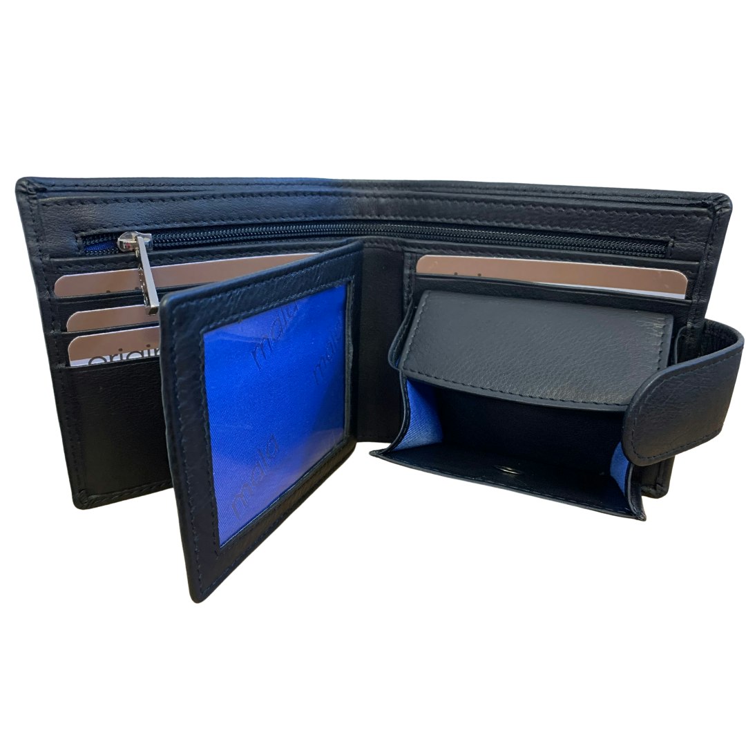 Mala Leather Black Leather Wallet With Coin Pocket & Rfid Protection