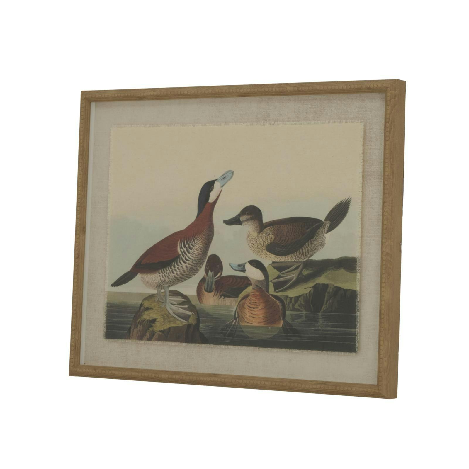 Rackhams Brown/White/Black Flora & Fauna Collection Ducks Beaded Linen Framed Wall Art - 50Cm X 2Cm X 40Cm
