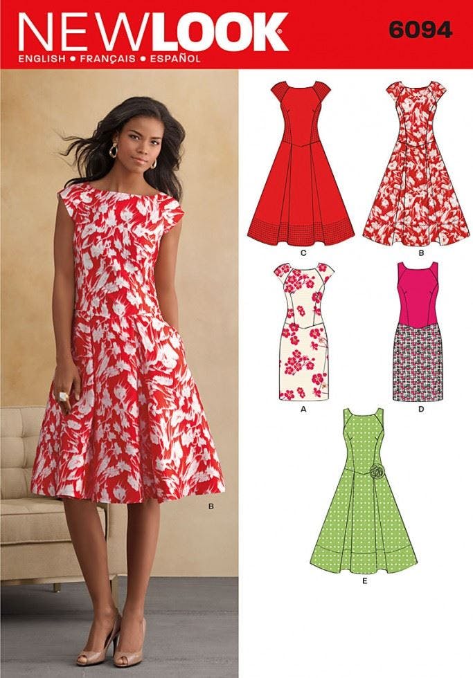 New Look Women's Sewing Pattern 6094, Dresses For 8-10-12-14-16-18 - Intermediate - 8-10-12-14-16-18