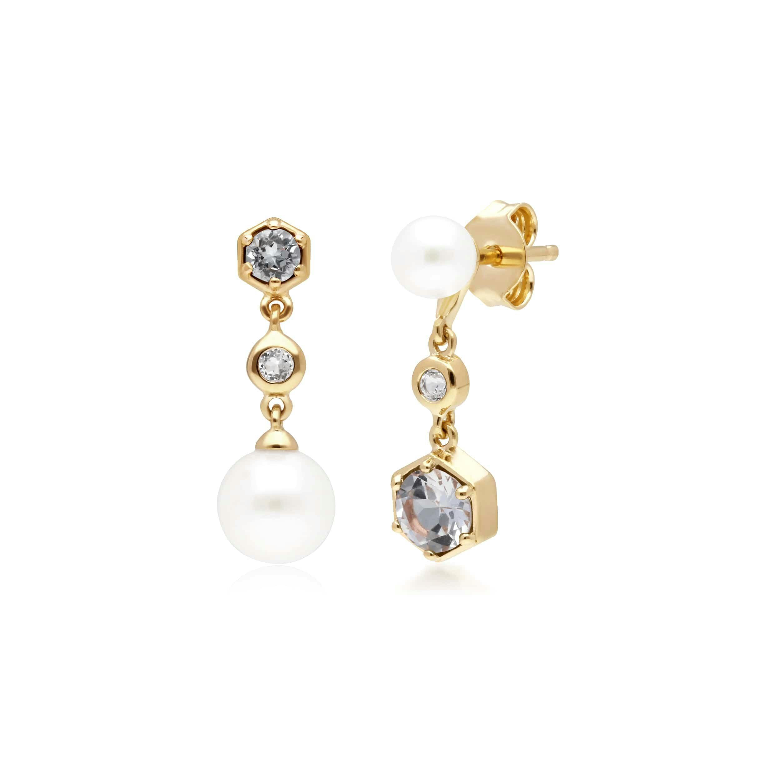 Gemondo White/Gold/Silver Modern Pearl, Topaz Mismatched Drop Earrings In Plated