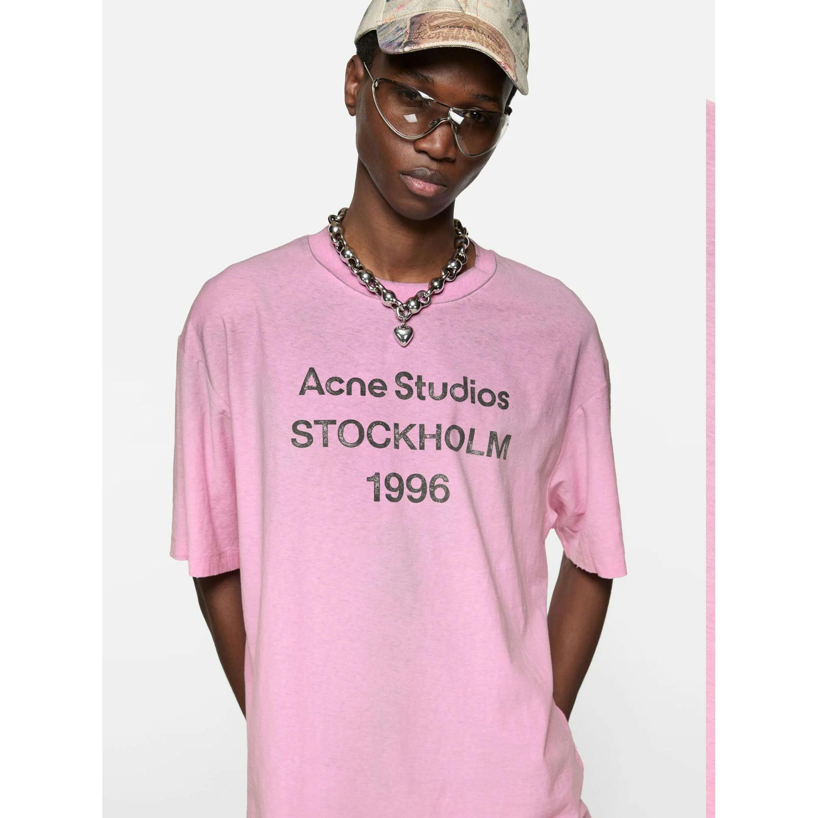 Acne Studios Pink Logo T-Shirt In - L