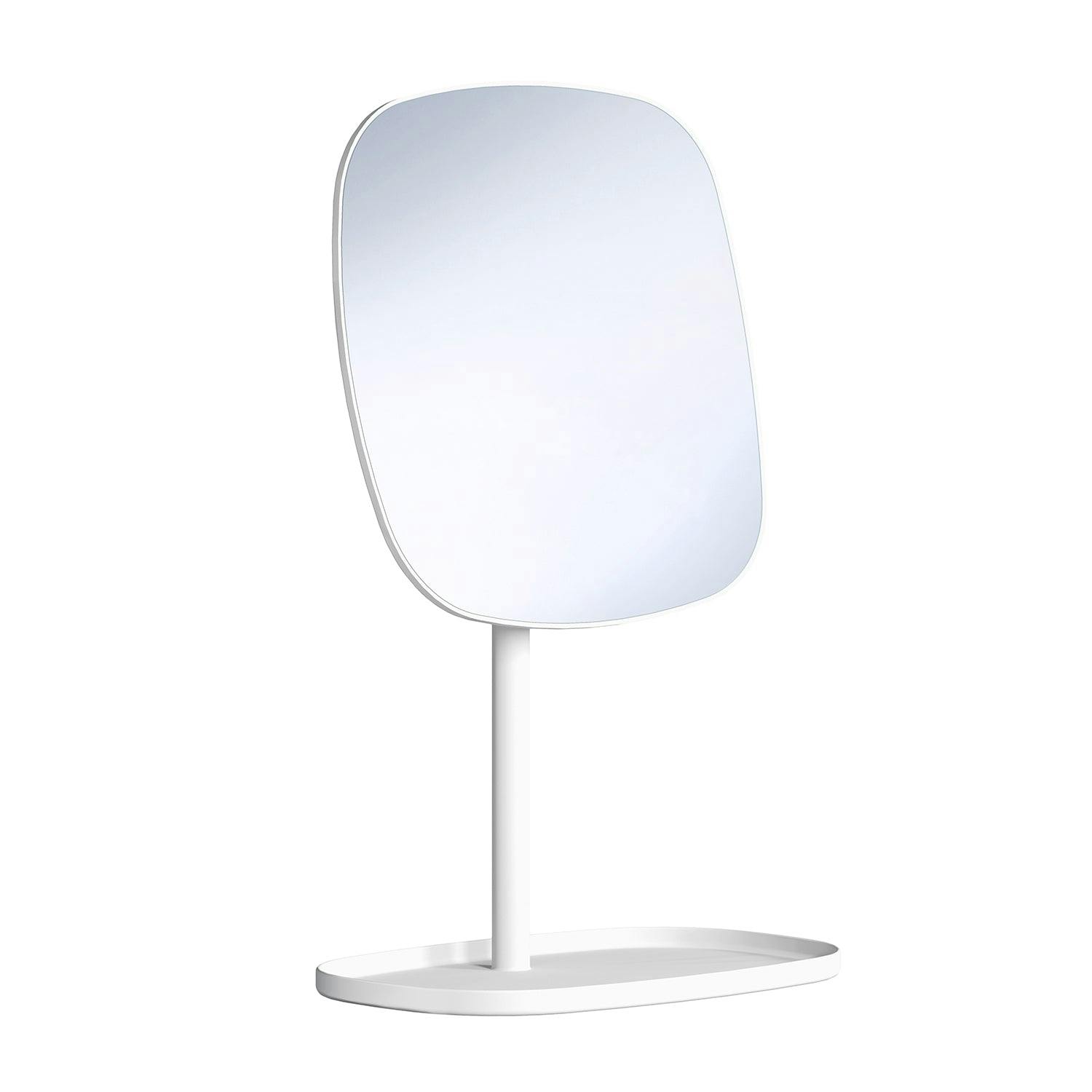 Rackhams White Matt Mirror With Storage Tray (192 X 192Mm) Freestanding 7X Magnification Bathroom Makeup Or Shaving Mirror