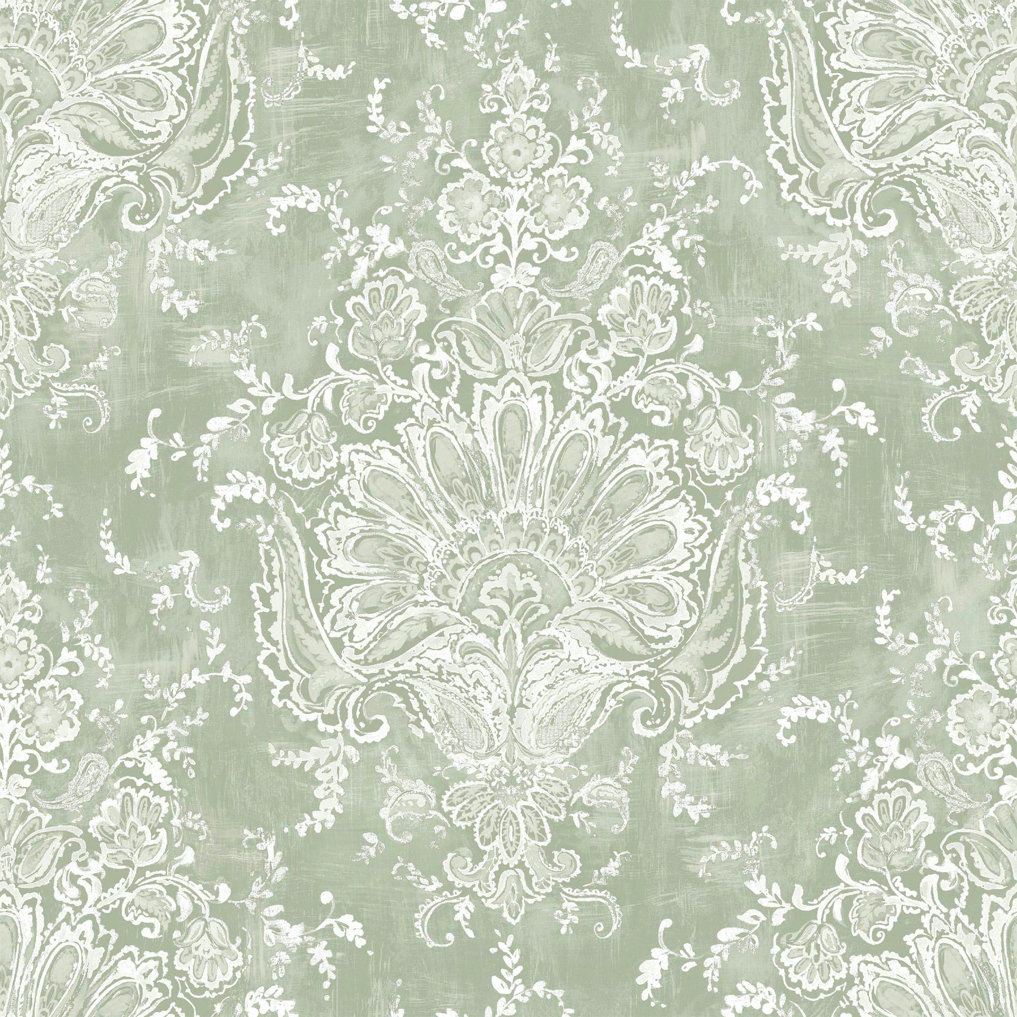 Laura Ashley Green Maddox Wallpaper - Sage - 10M