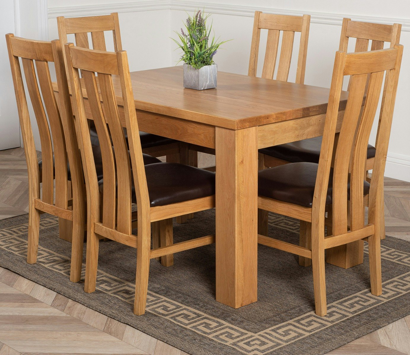 Rackhams Light/Grain/Brown Dakota Small Oak Dining Table With Princeton Oak Chairs - Natural Oak - 6 Chairs