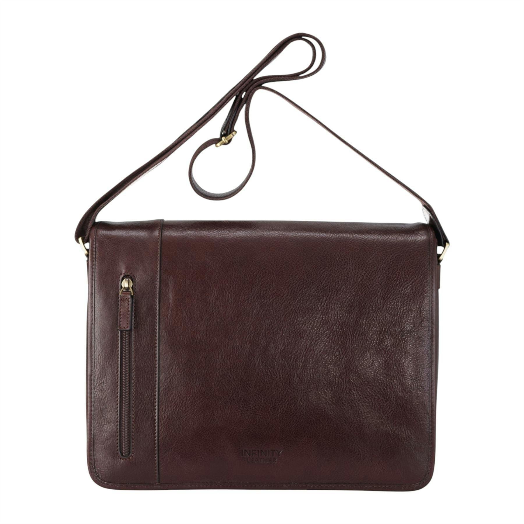 Infinity Leather Brown Genuine Leather Laptop Satchel Messenger Shoulder Bag - Astor - 34 X 26.5 X 8 Cm