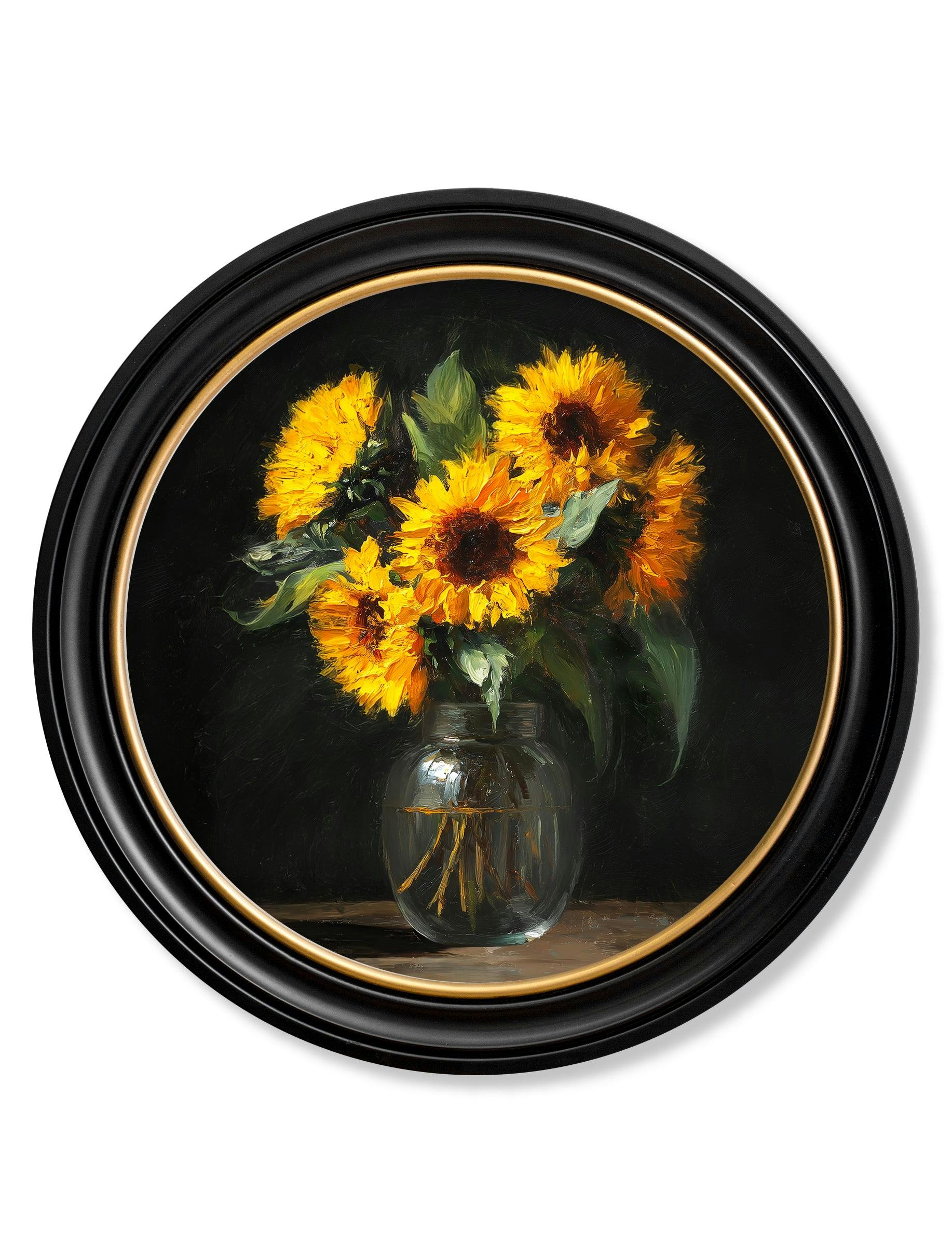 Rackhams Golden/Dark Sunflowers After - Oxford Round Frame - Sunflowers After - 70 X 70Cm