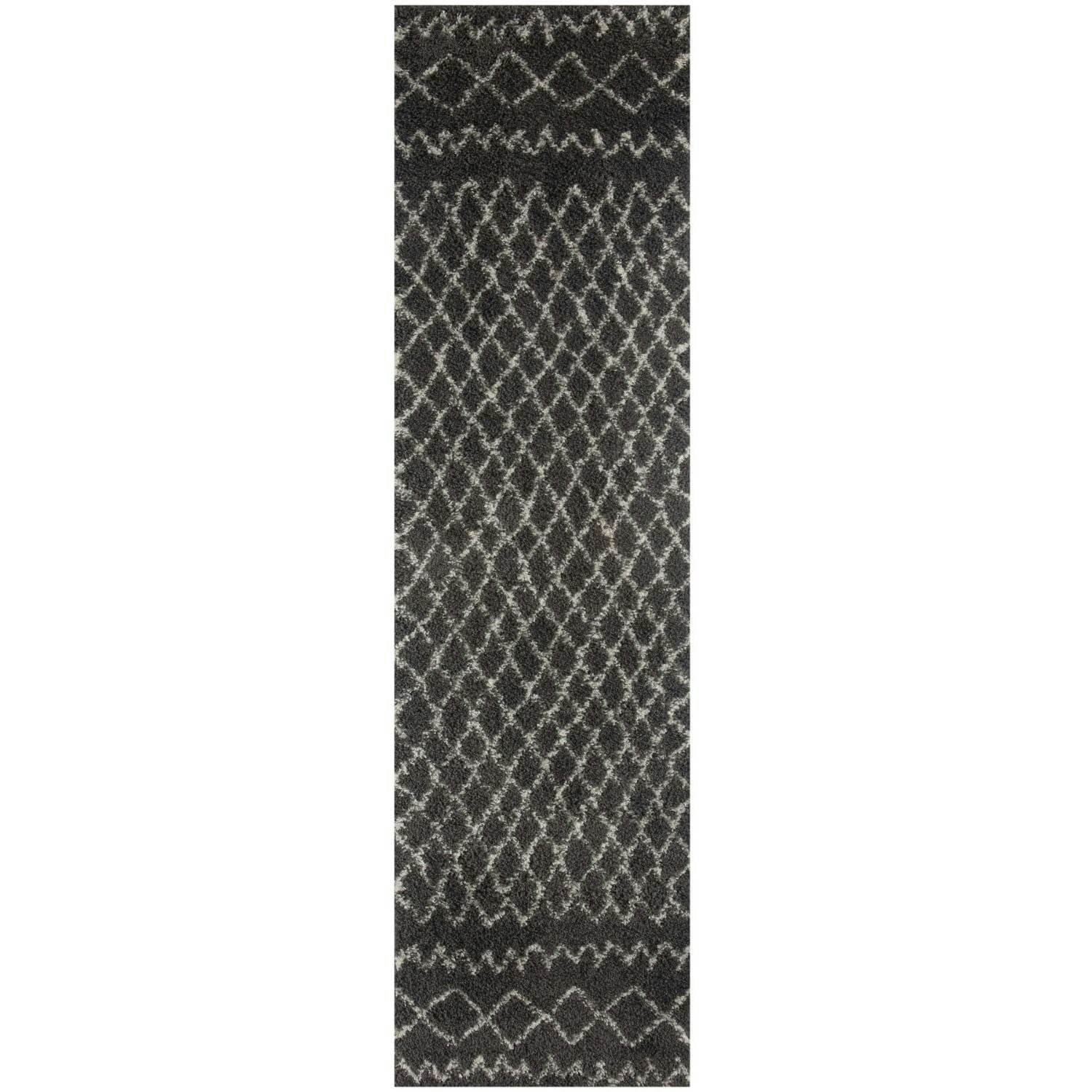 Rackhams Dark/Grey Moroccan Shaggy Rug | 940 - 80X300 Cm