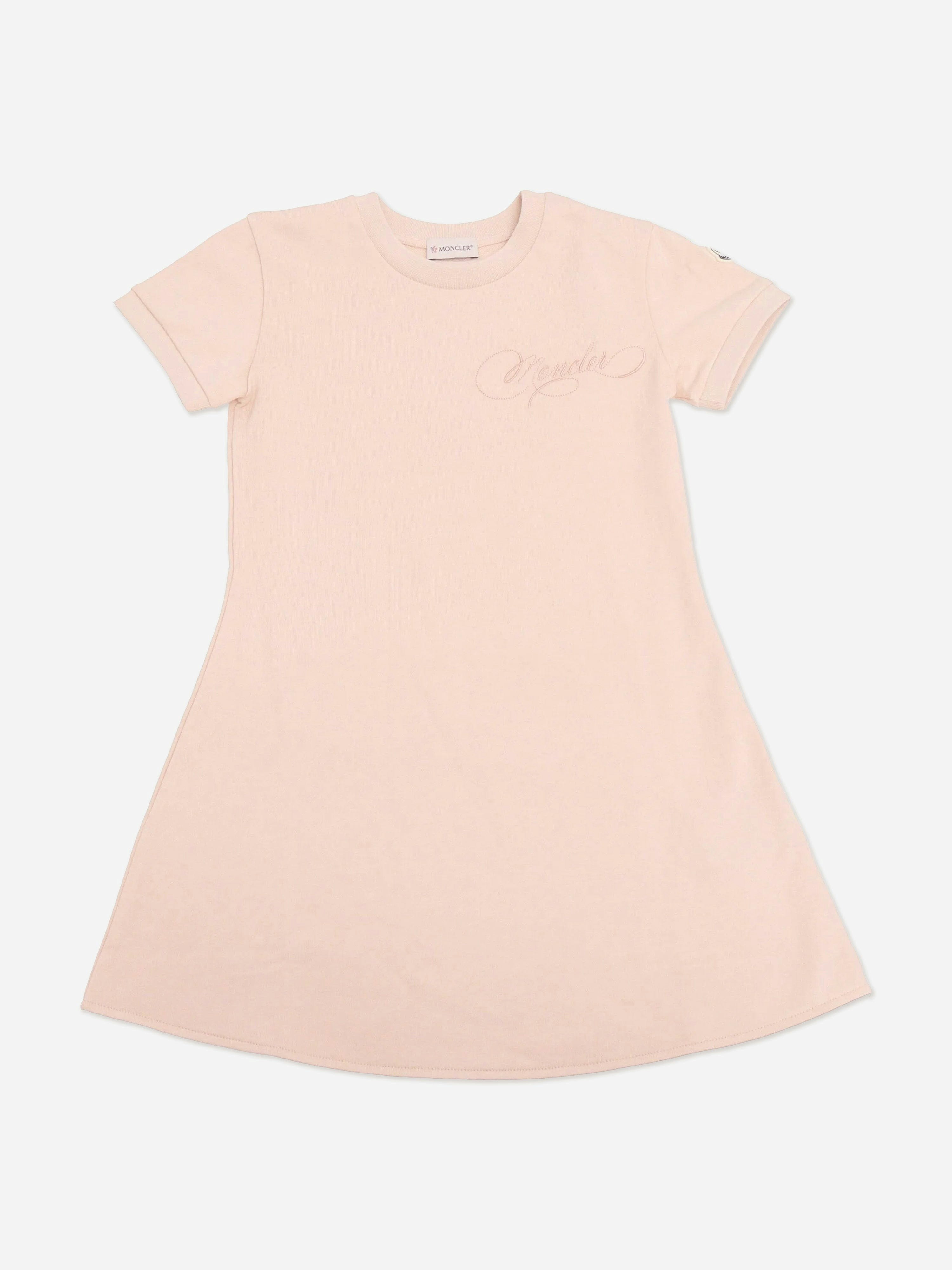 Moncler Enfant Girls Pink Logo Jersey Dress In - 12 Yrs