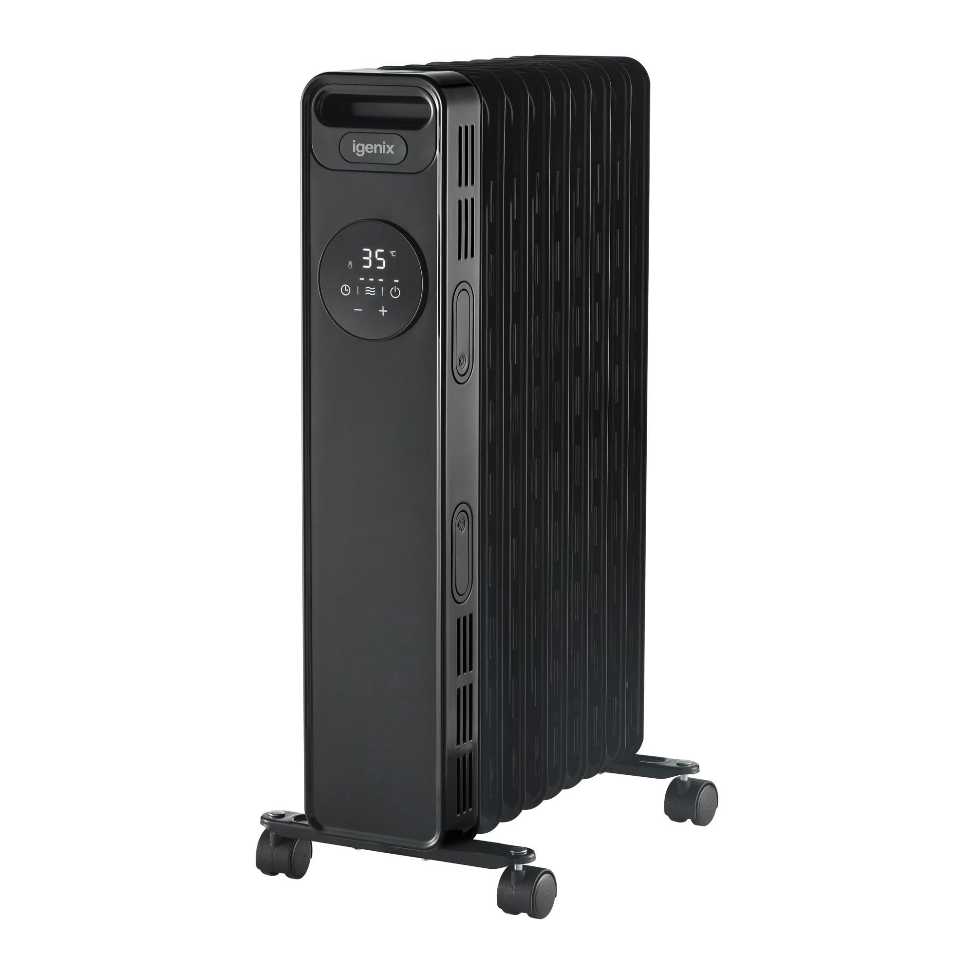 Igenix Black Digital Oil Filled Radiator, 2Kw/2000W, Overheat Protection,
