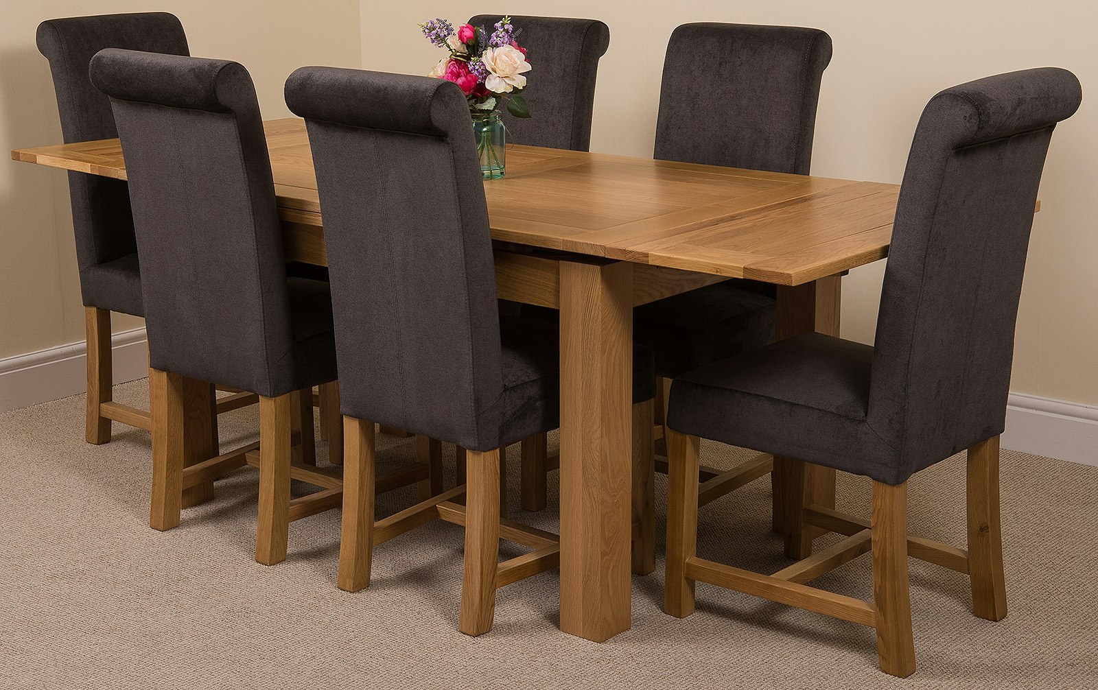 B&Q - Richmond 140Cm220Cm Oak Extending Dining Table And 6 Chairs Dining Set With Washington Black Fabric Chairs - Image 2