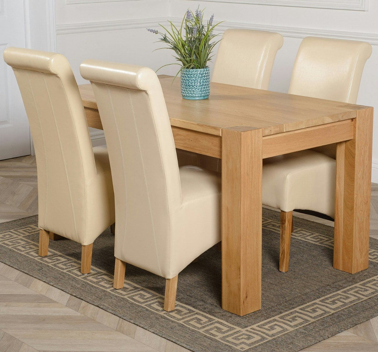That's Furniture Ivory Kuba Medium Oak Dining Table With Montana Leather Chairs - 4 Chairs