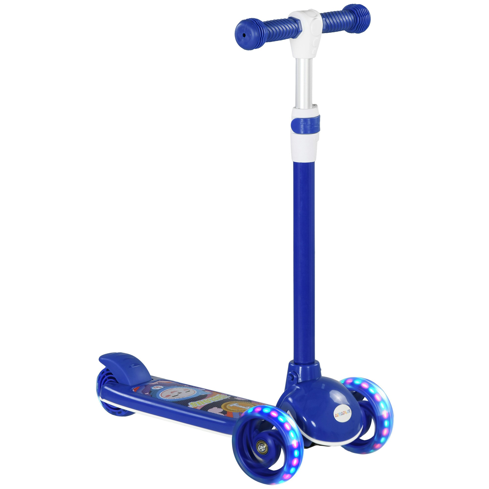 Homcom Boys Light/Blue Aiyaplay Kids Scooter, Wheel Scooter For Toddlers Ages 2 To 6, With 3-Level Adjustable Height, Led Tpe Handlebar, Kick Scooter - Kids Scooter Size 3