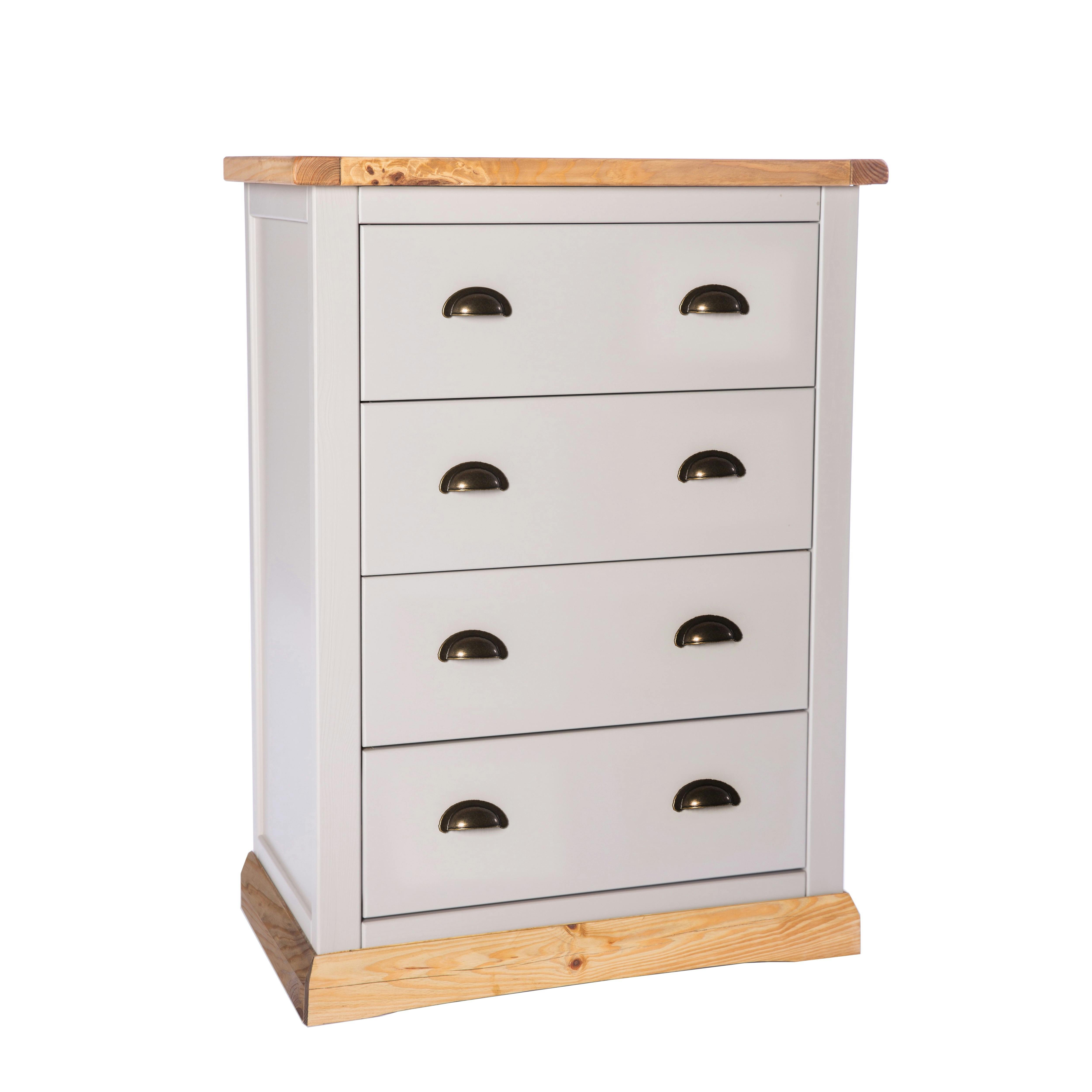 Rackhams Light/Grey Bomporto 4 Drawer Chest Of Drawers Brass Cup Handle
