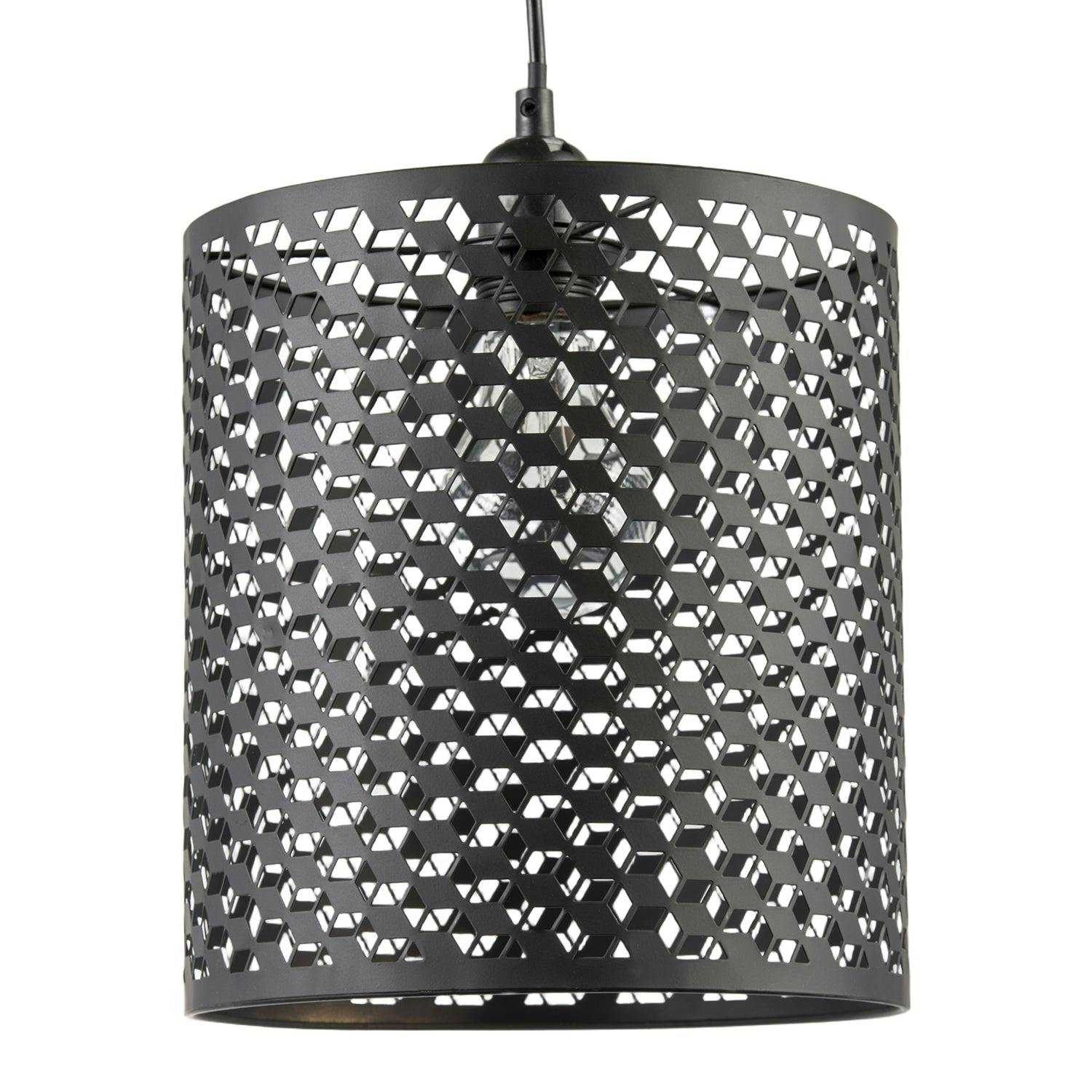 Rackhams Light Modern Cylindrical Pendant Shade With Repeating Cube Design