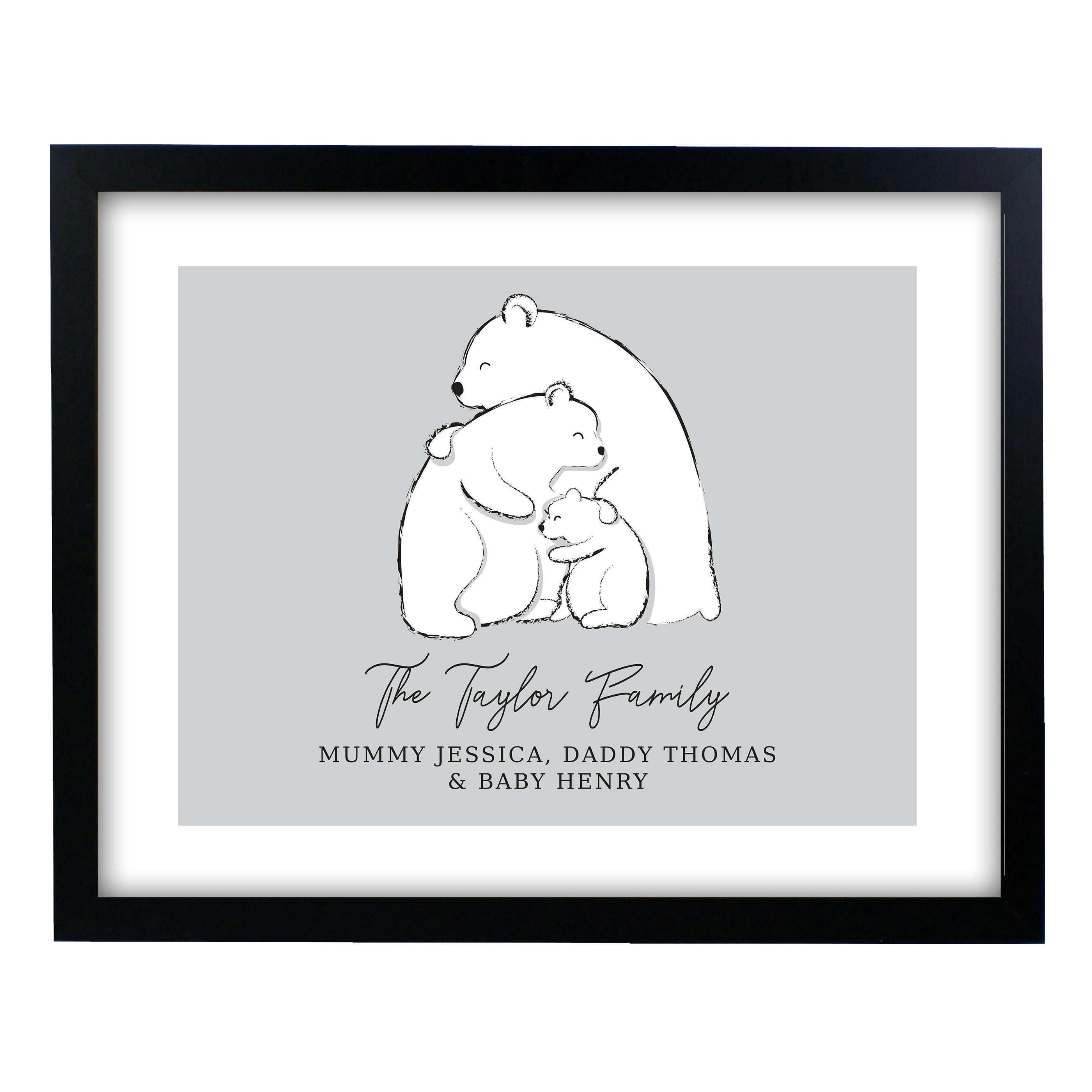 Personalised Memento Company Black Personalised Polar Bear Family Framed Print