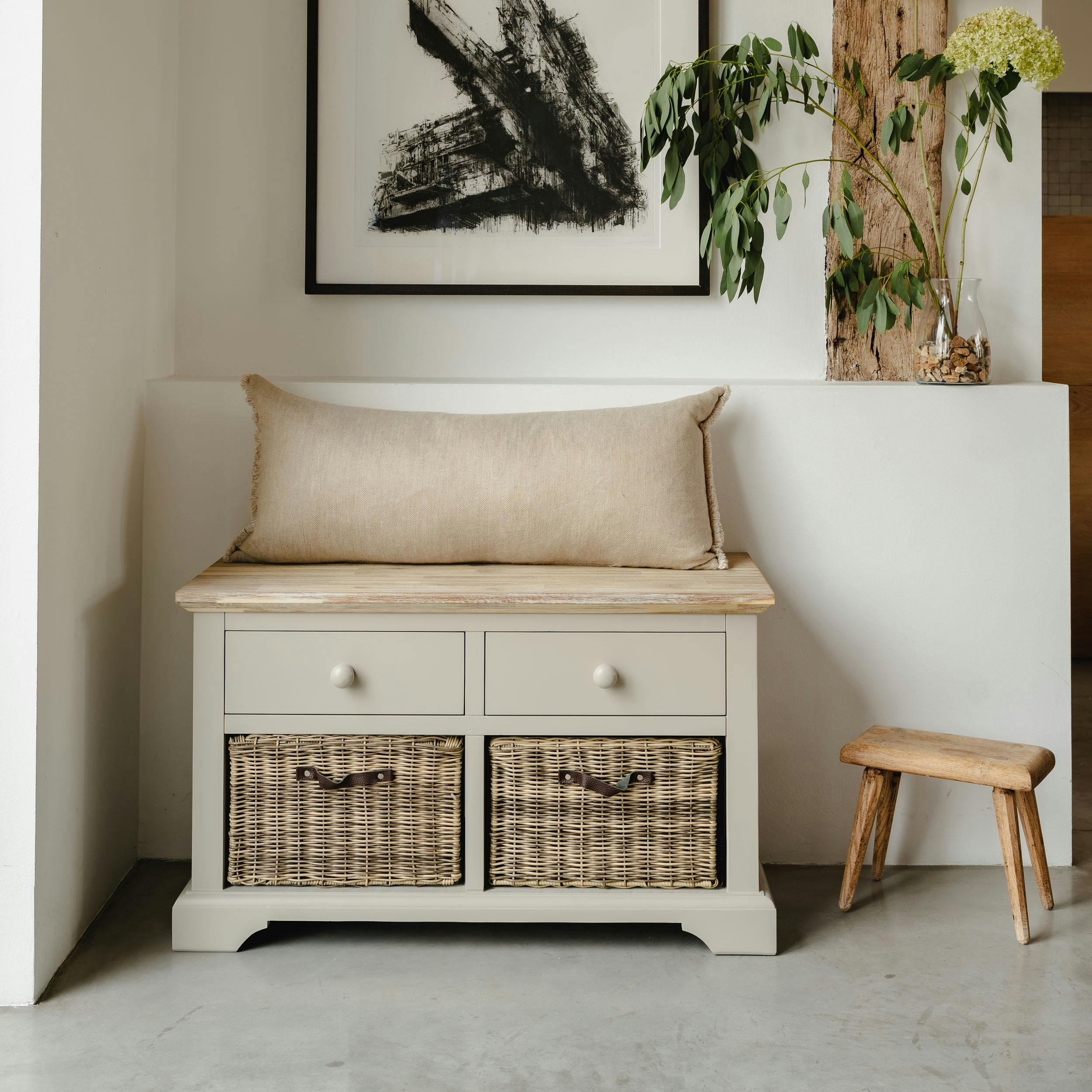 Statement Furniture Beige Florence Storage Bench With 2 Drawers And 2 Baskets Assembled - Truffle,