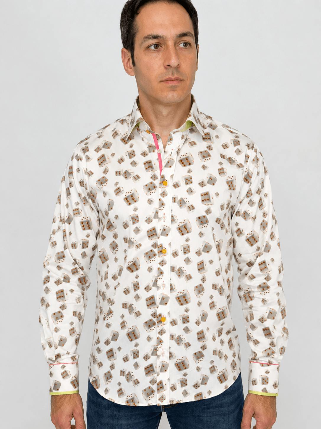 Claudio Lugli Men's White Lucky Dice Print Shirt — - Xxl
