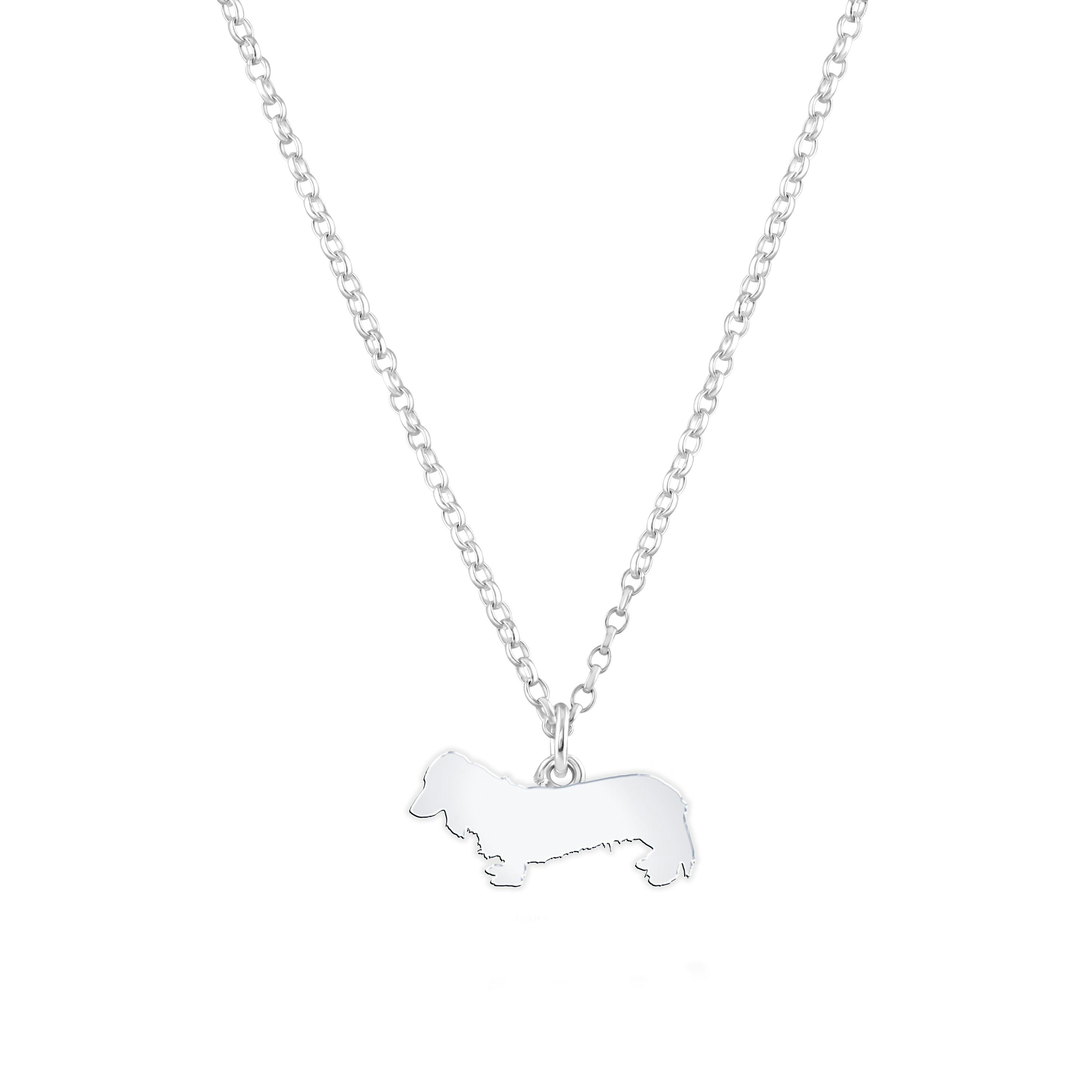 Mylee London Silver Long Haired Dachshund Silhouette Necklace - Personalised - No