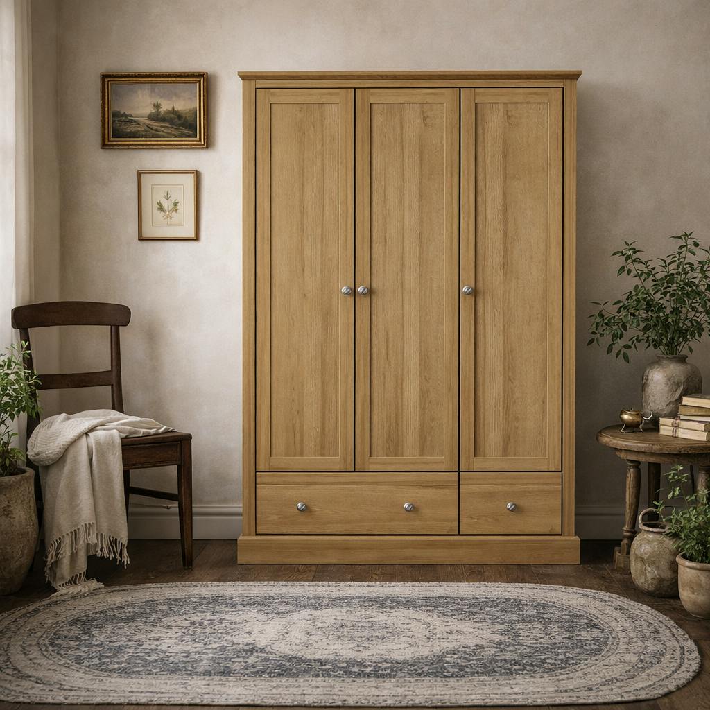 Wyld Haus Grain Ardee Natural Oak Wood 3 Door 2 Drawers Wardrobe
