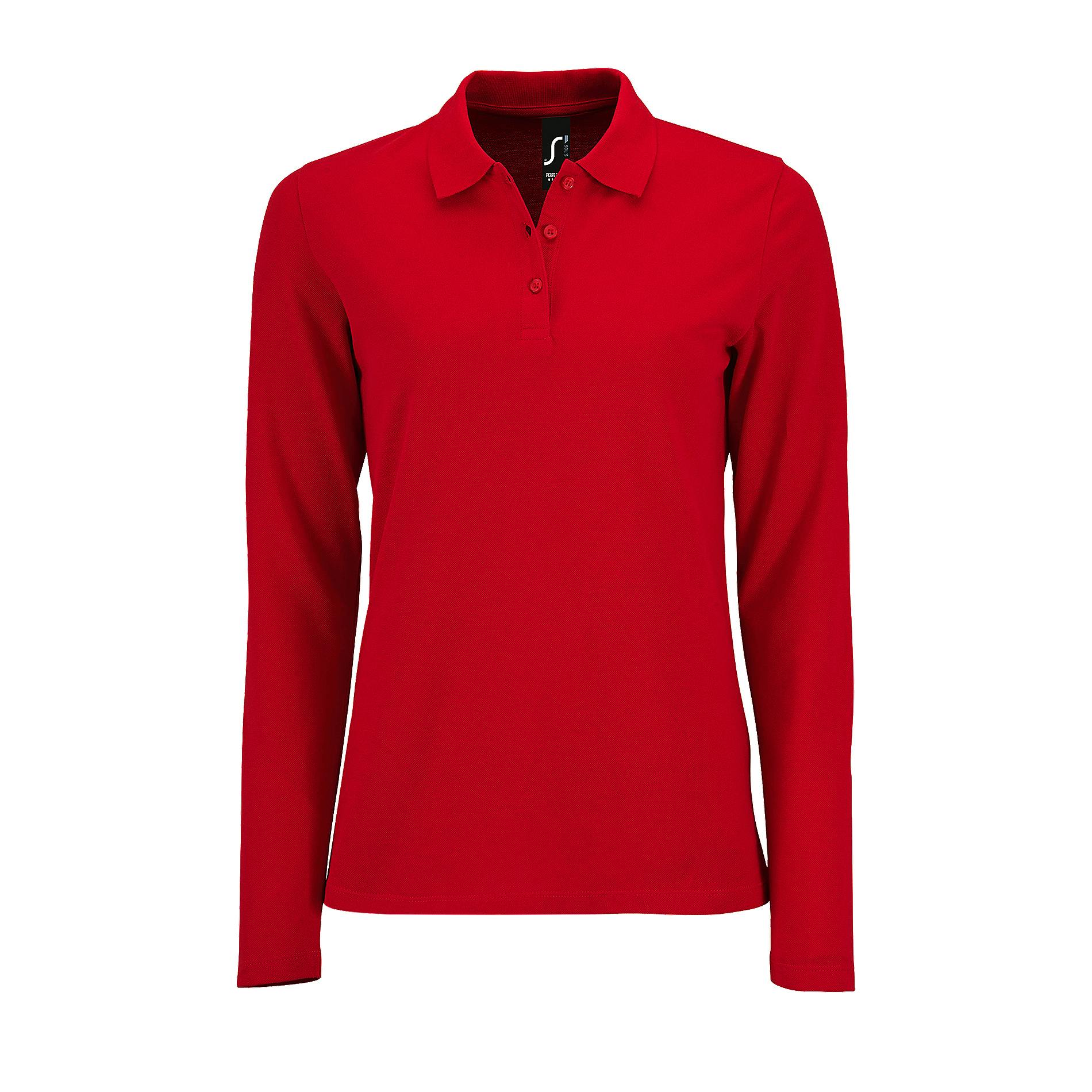 Sol's Women's Red Perfect Long Sleeve Pique Polo Shirt In | Size: Xl - Image 2