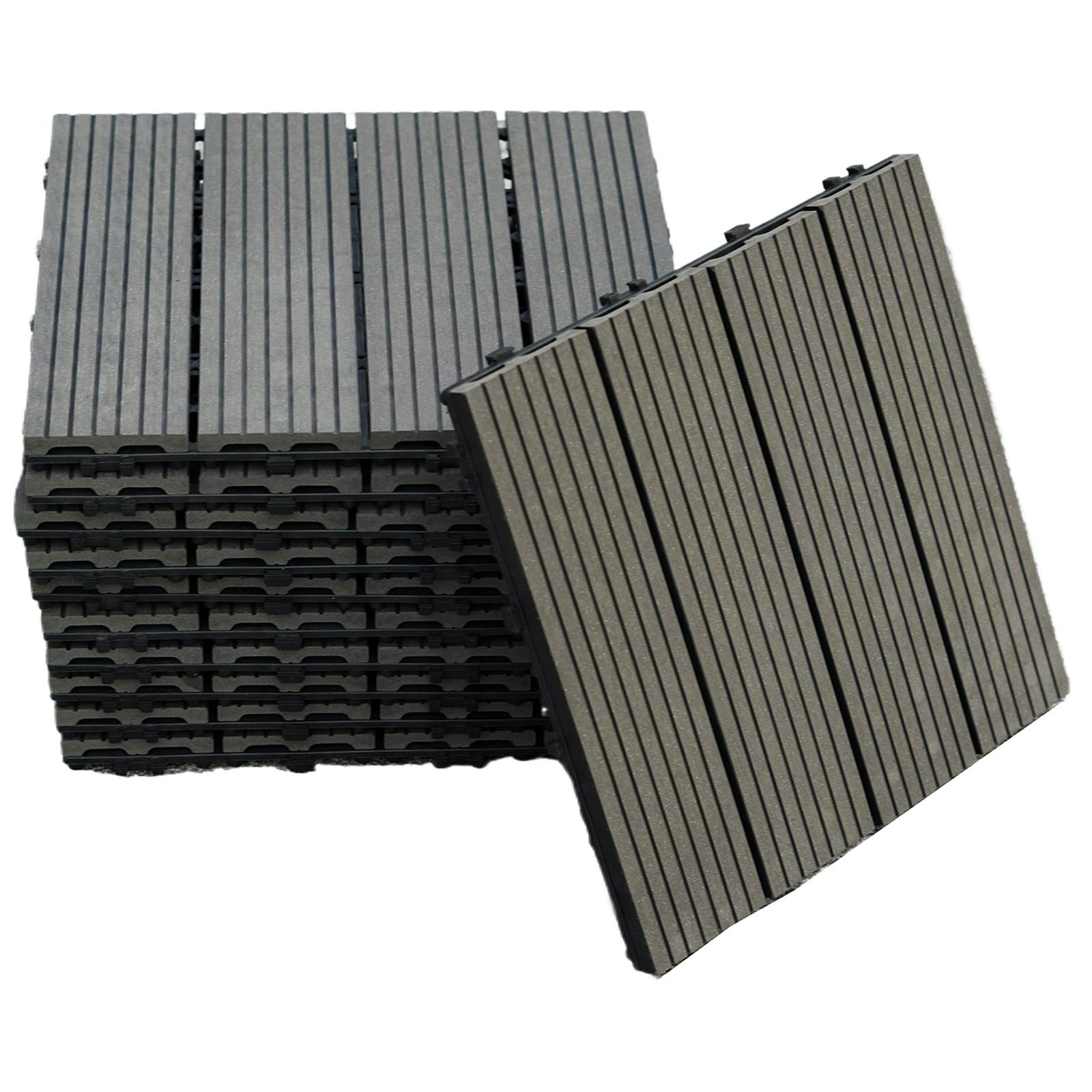 Rackhams Black 11X Wpc Stripe Composite Interlocking Decking Tiles – Outdoor Garden Flooring