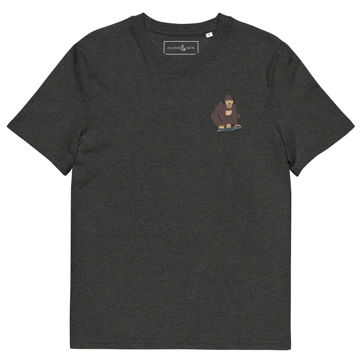 Anchor & Crew Dark/Grey The Dj Monkey Organic Cotton Embroidered T-Shirt - 2XL - Heather