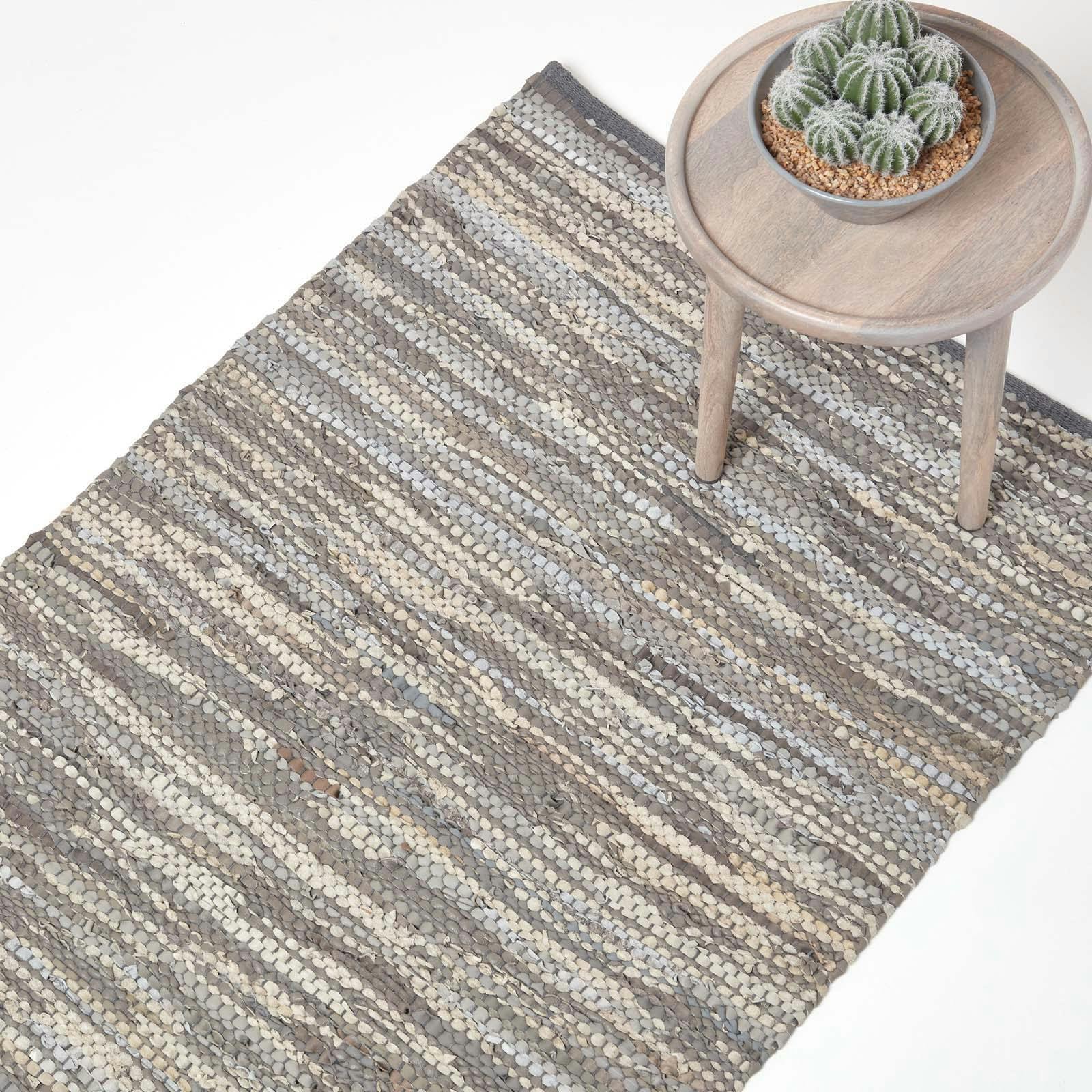 Rackhams Grey Denver Leather Woven Rug - 150 X 240 Cm